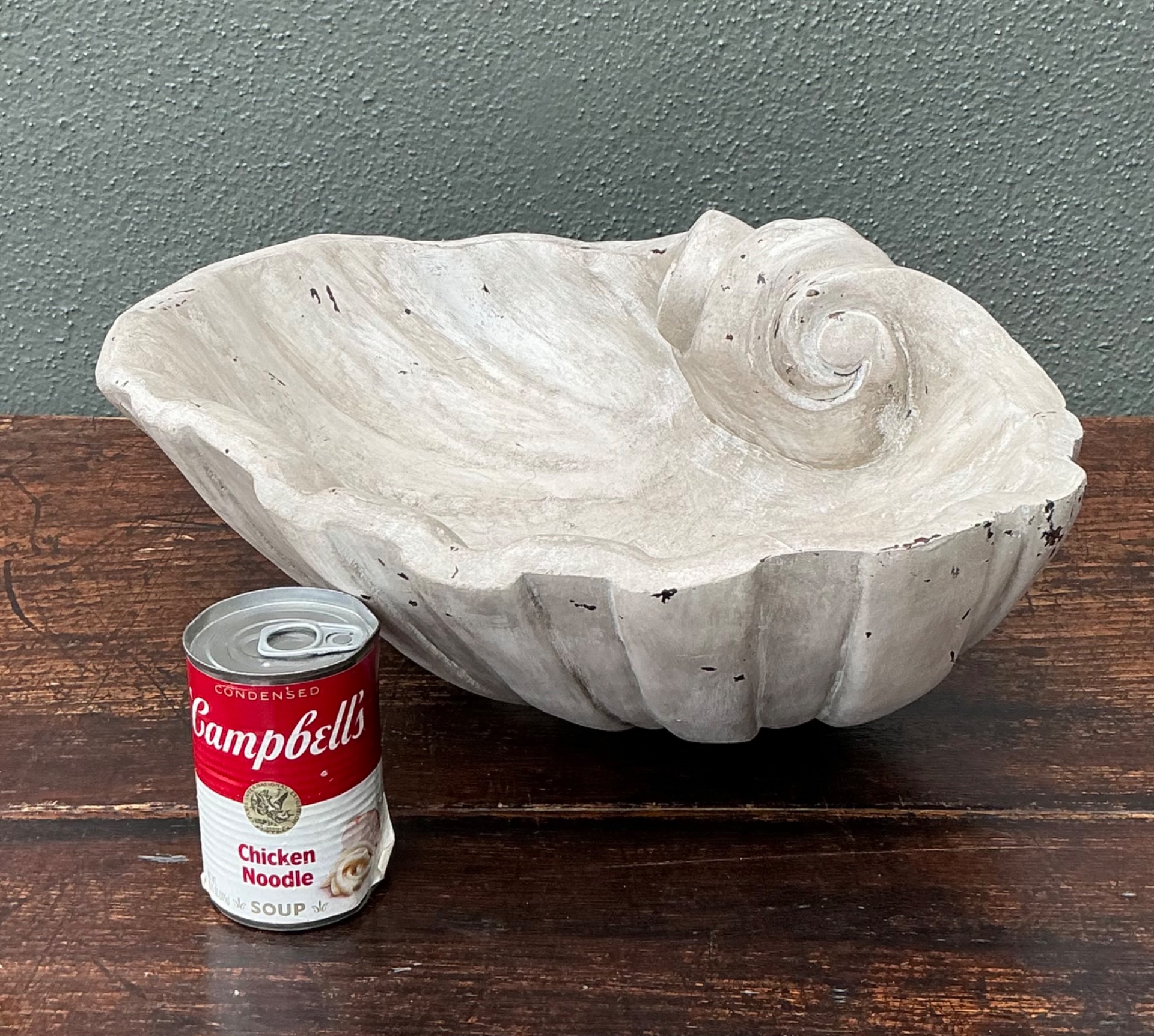 Vintage Italian Carved Wood Shell Bowl - Back view