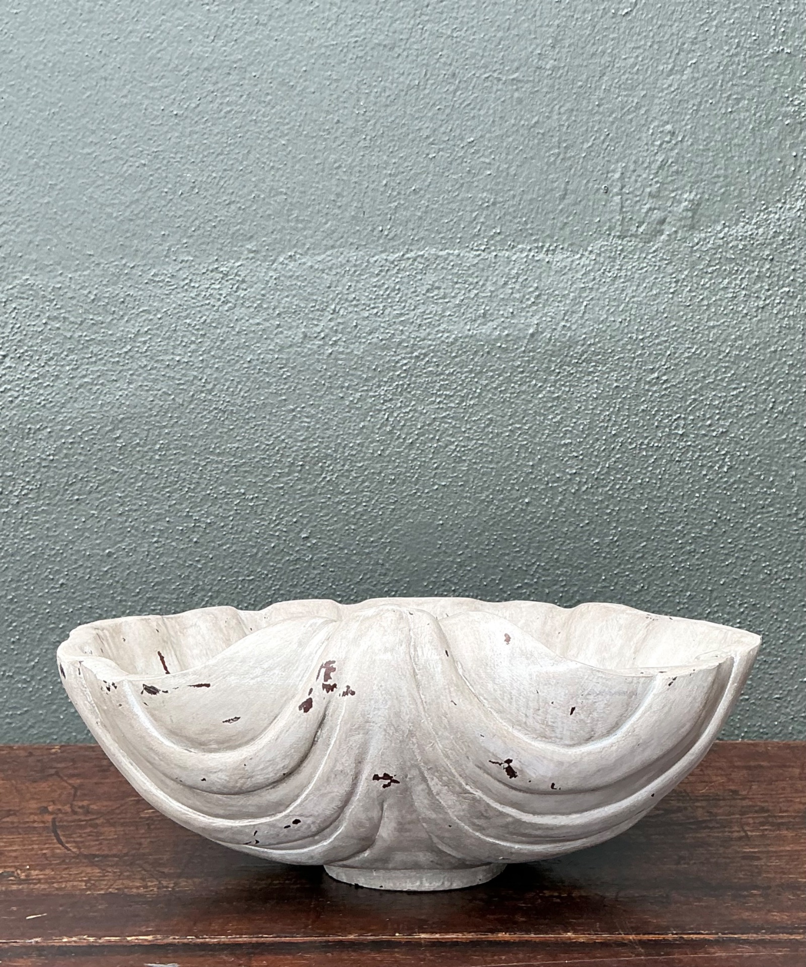 Vintage Italian Carved Wood Shell Bowl - Back view