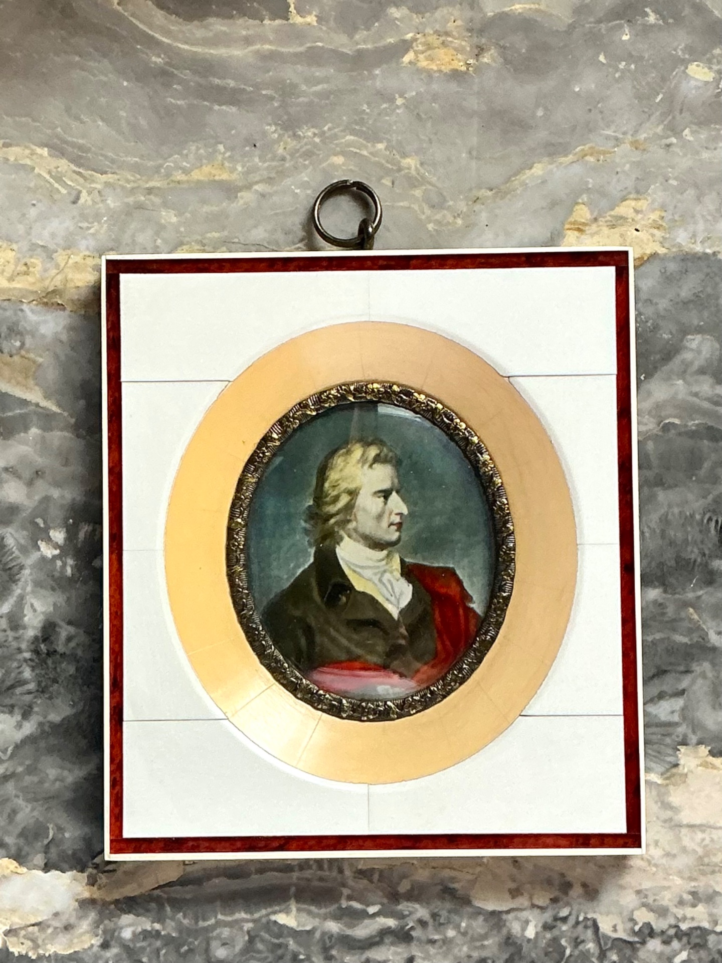 Vintage Hand-Painted Portrait Miniature - Detail view
