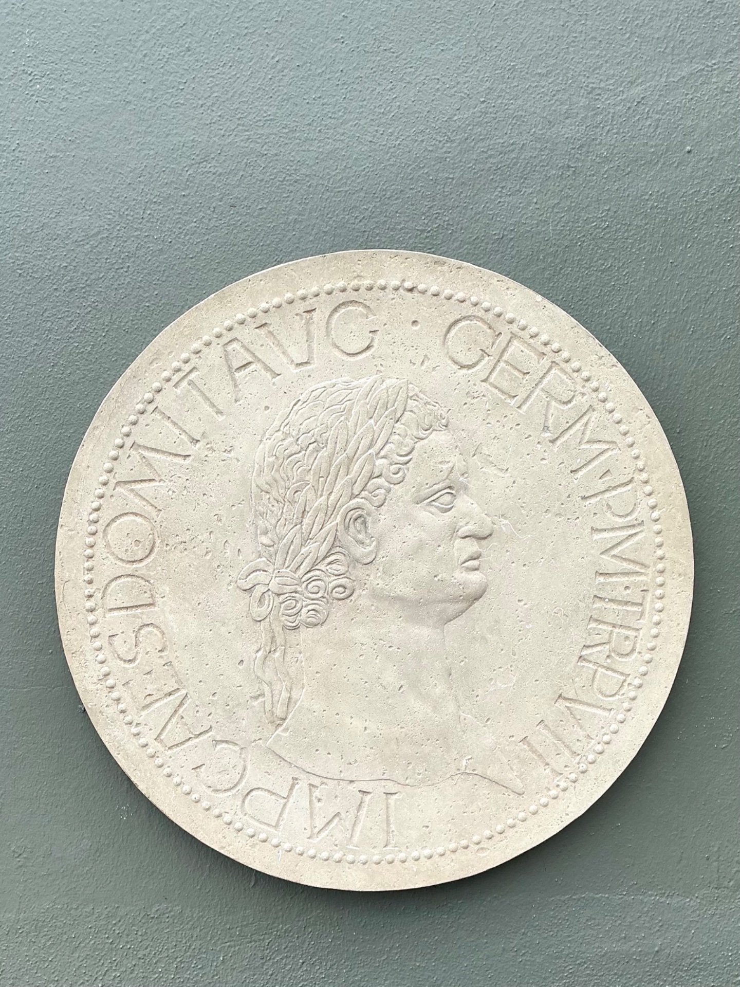 Vintage Roman Emperor Plaster Medallion - Side view