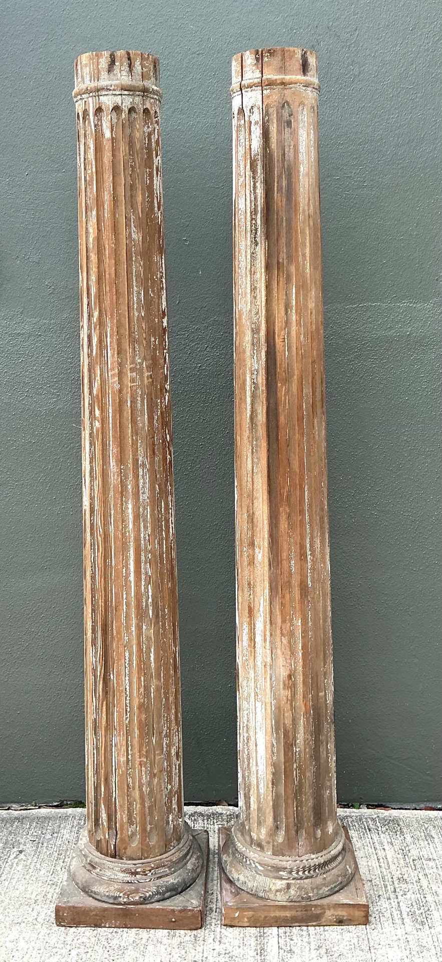 Vintage Wooden Architectural Columns - Pair - Side view