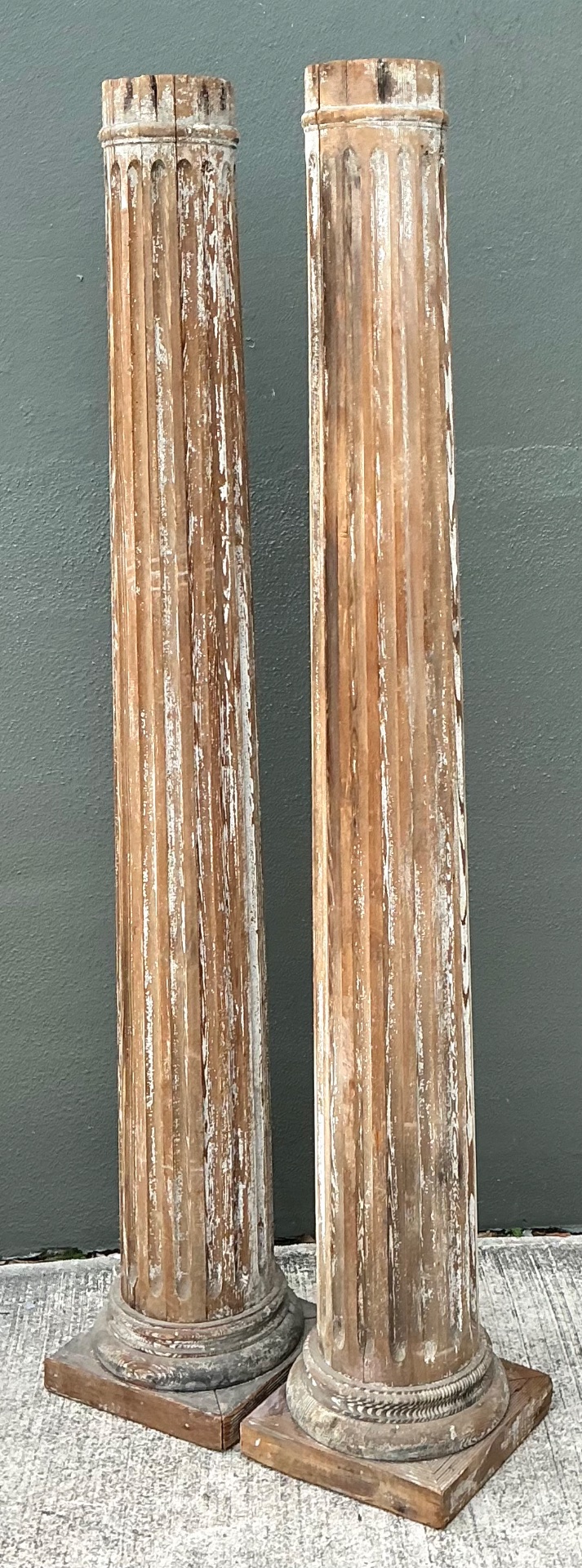 Vintage Wooden Architectural Columns - Pair - Top view