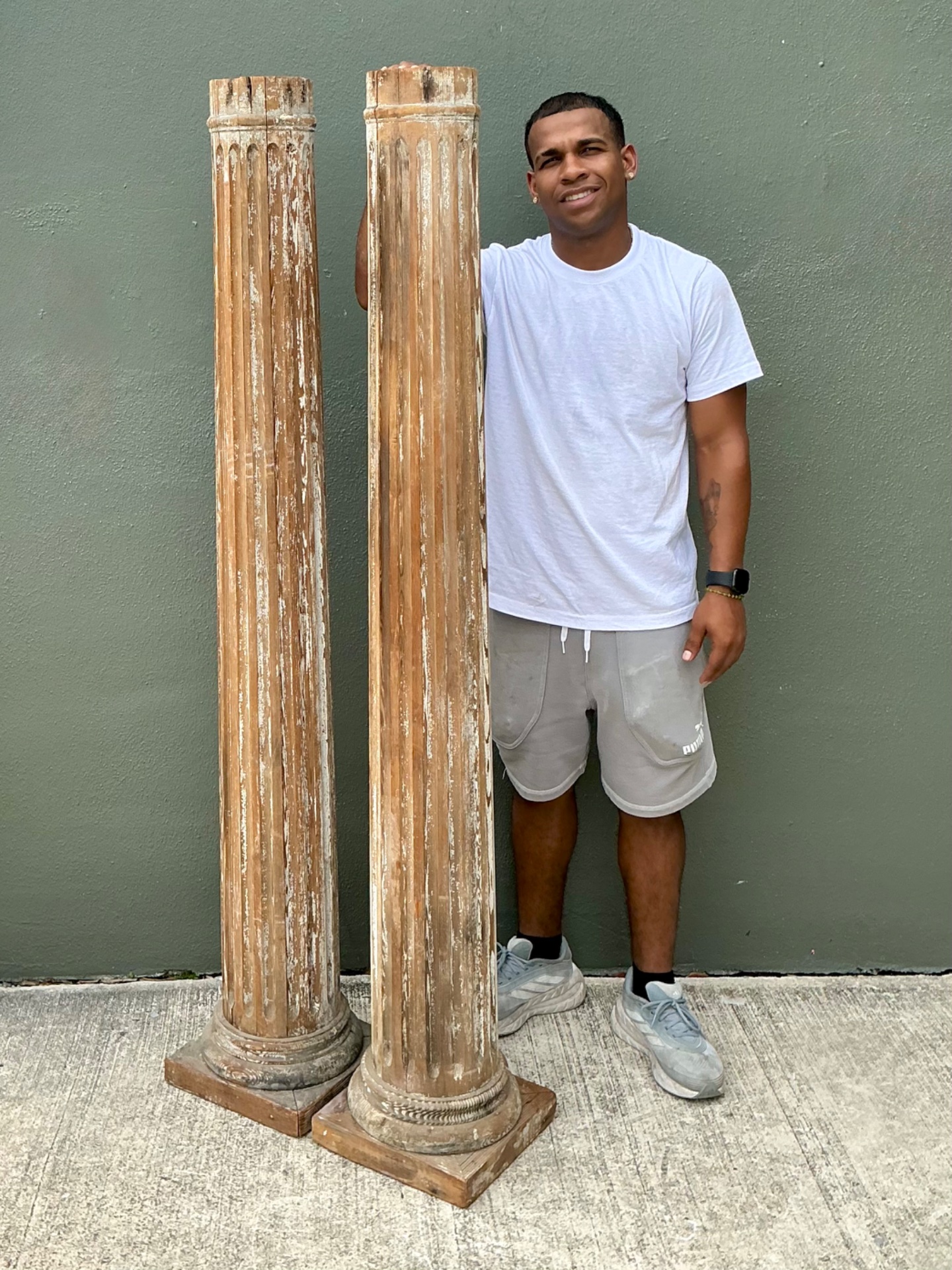 Vintage Wooden Architectural Columns - Pair - Back view