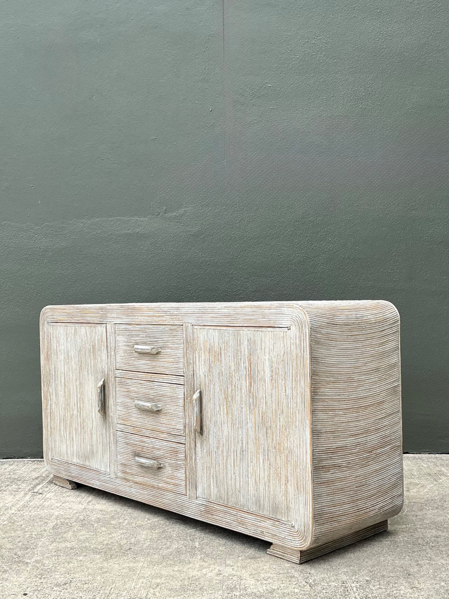 Vintage Distressed Finish Pencil Reed Credenza - Side view