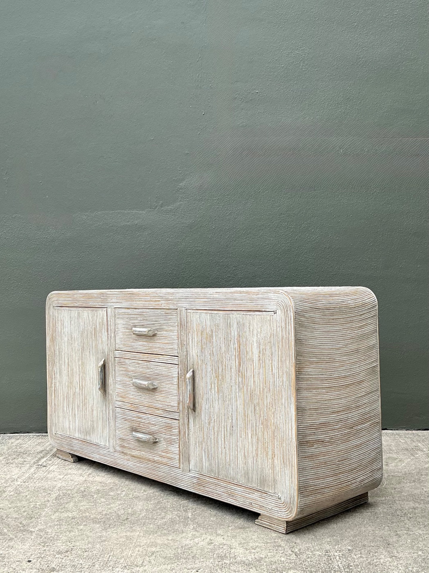 Vintage Distressed Finish Pencil Reed Credenza - Back view