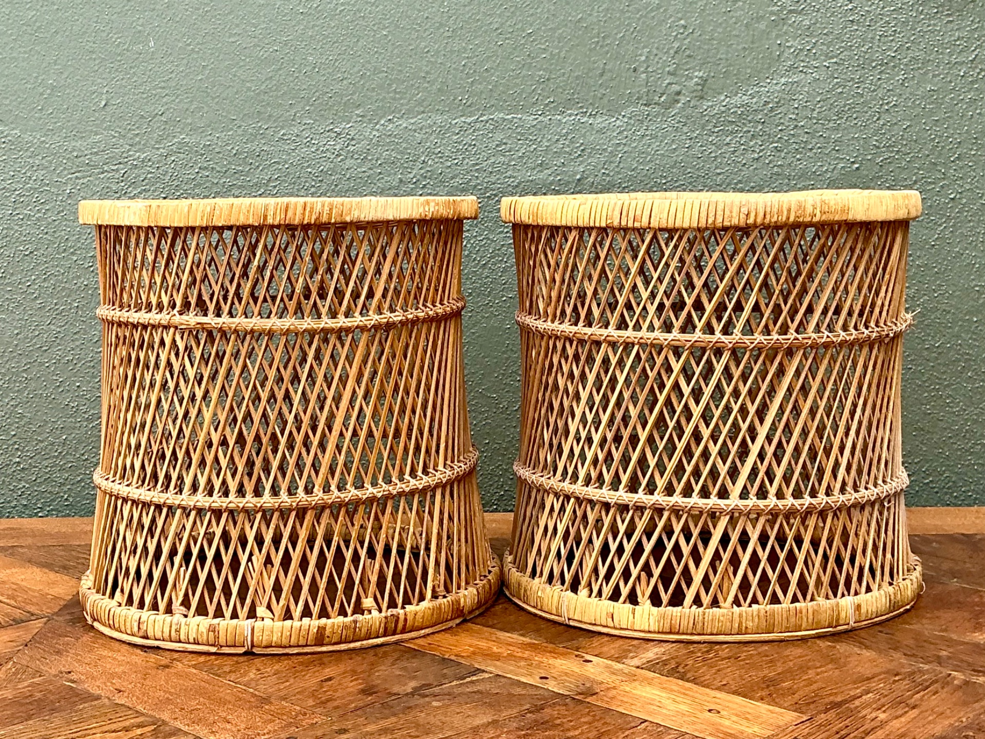 Vintage Woven Rattan Accent Tables - Set of 2 - Detail view