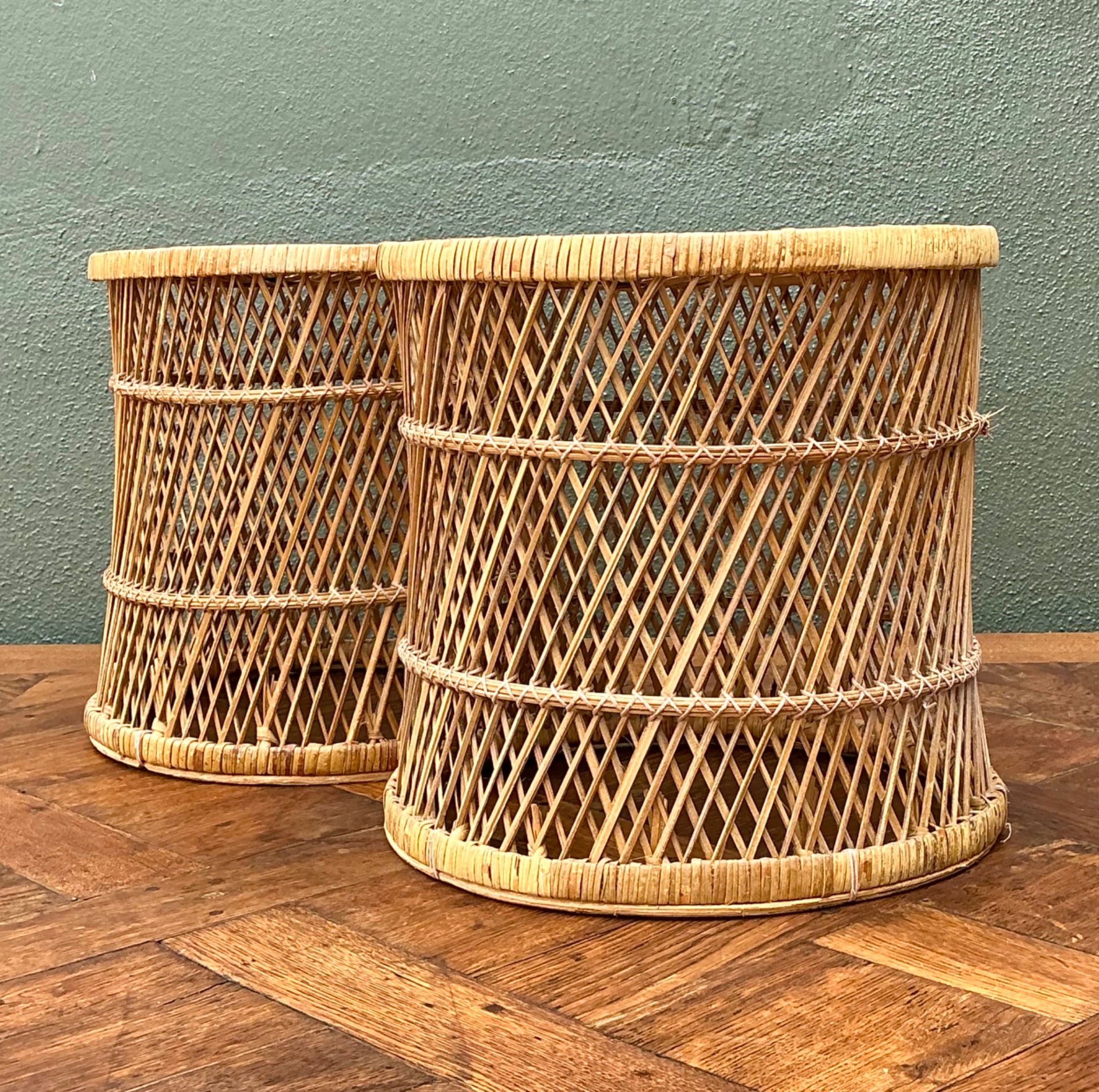 Vintage Woven Rattan Accent Tables - Set of 2 - Top view