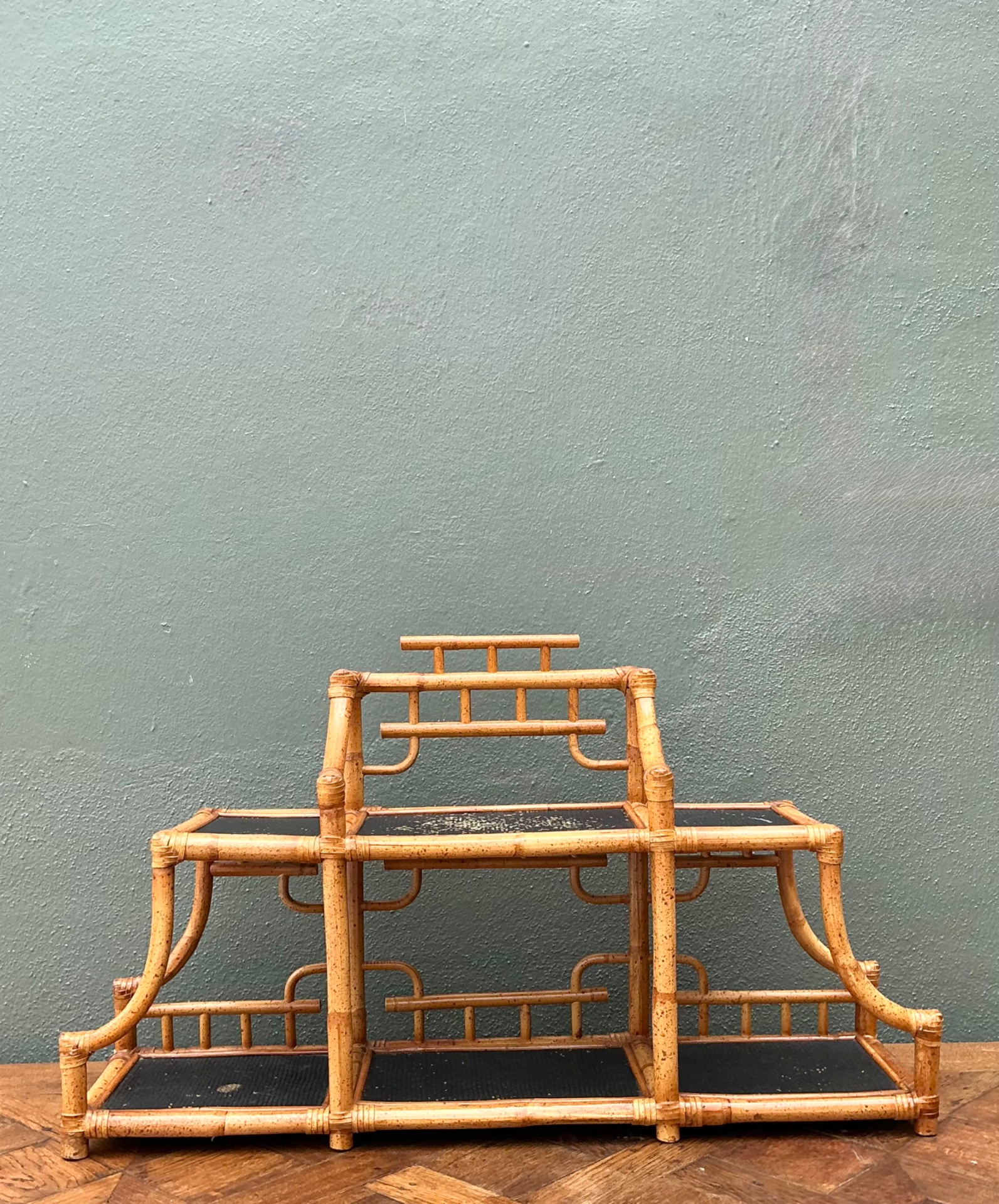 Vintage Bamboo and Rattan Tabletop Display - Detail view