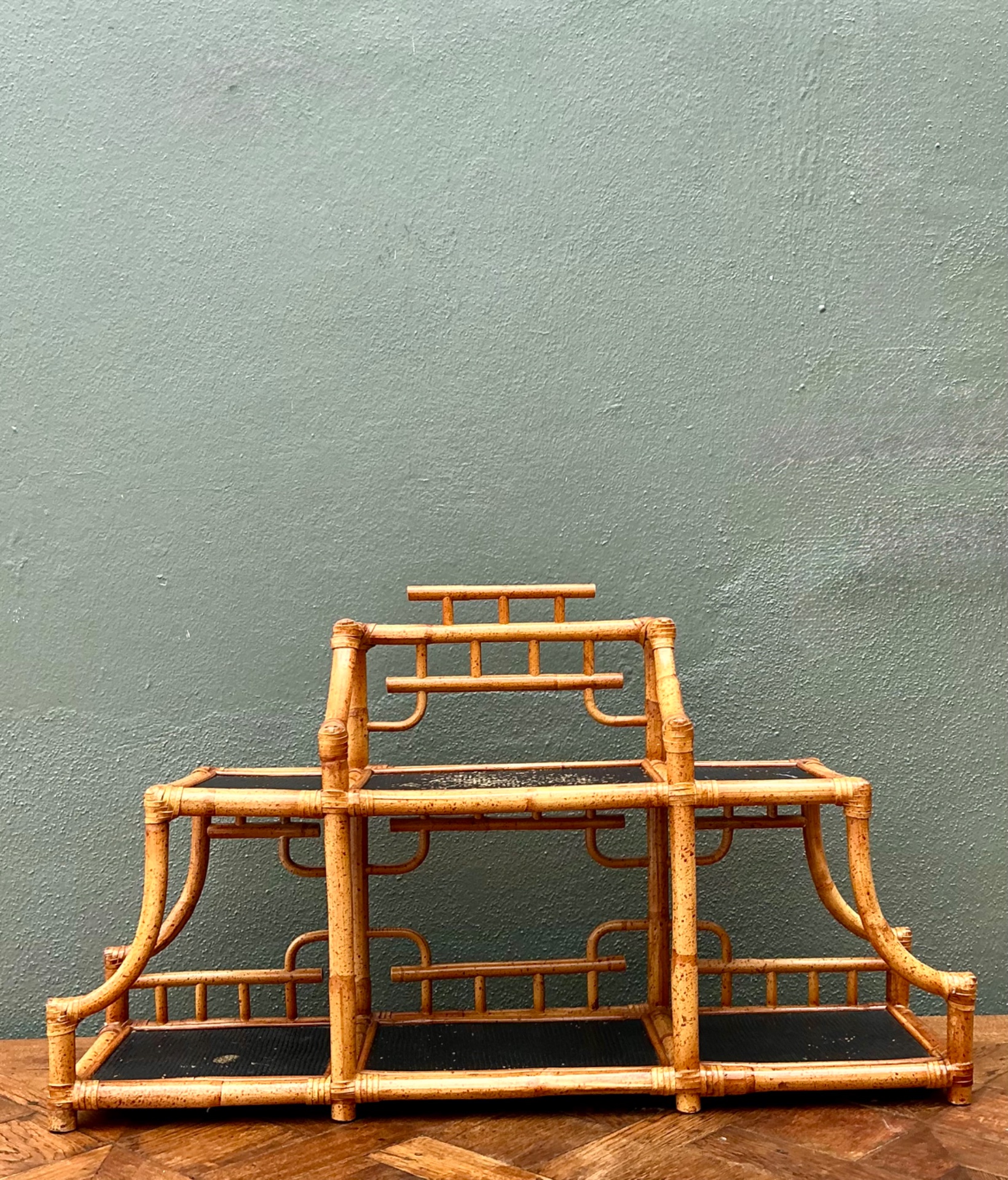 Vintage Bamboo and Rattan Tabletop Display - Back view