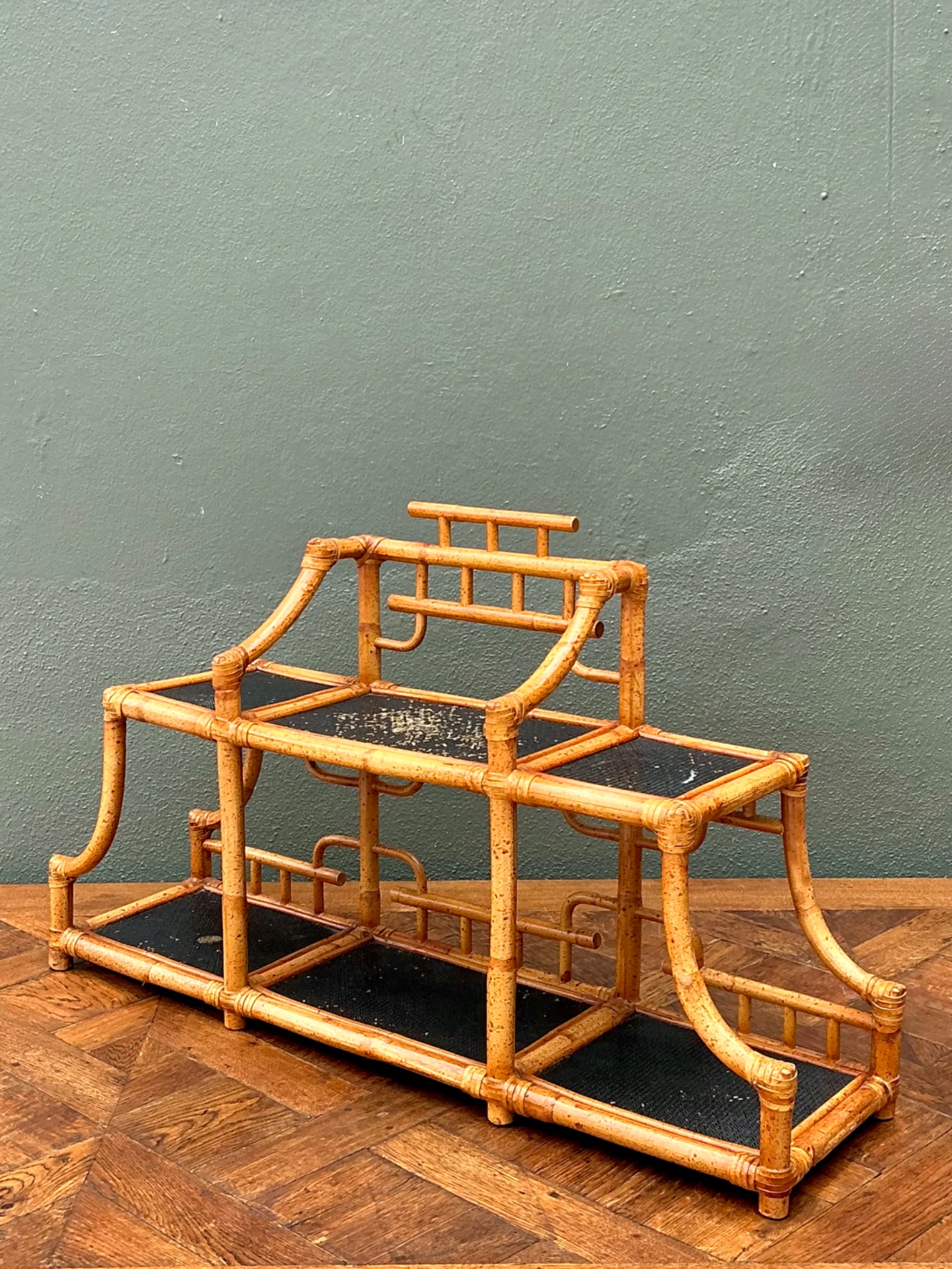 Vintage Bamboo and Rattan Tabletop Display - Side view