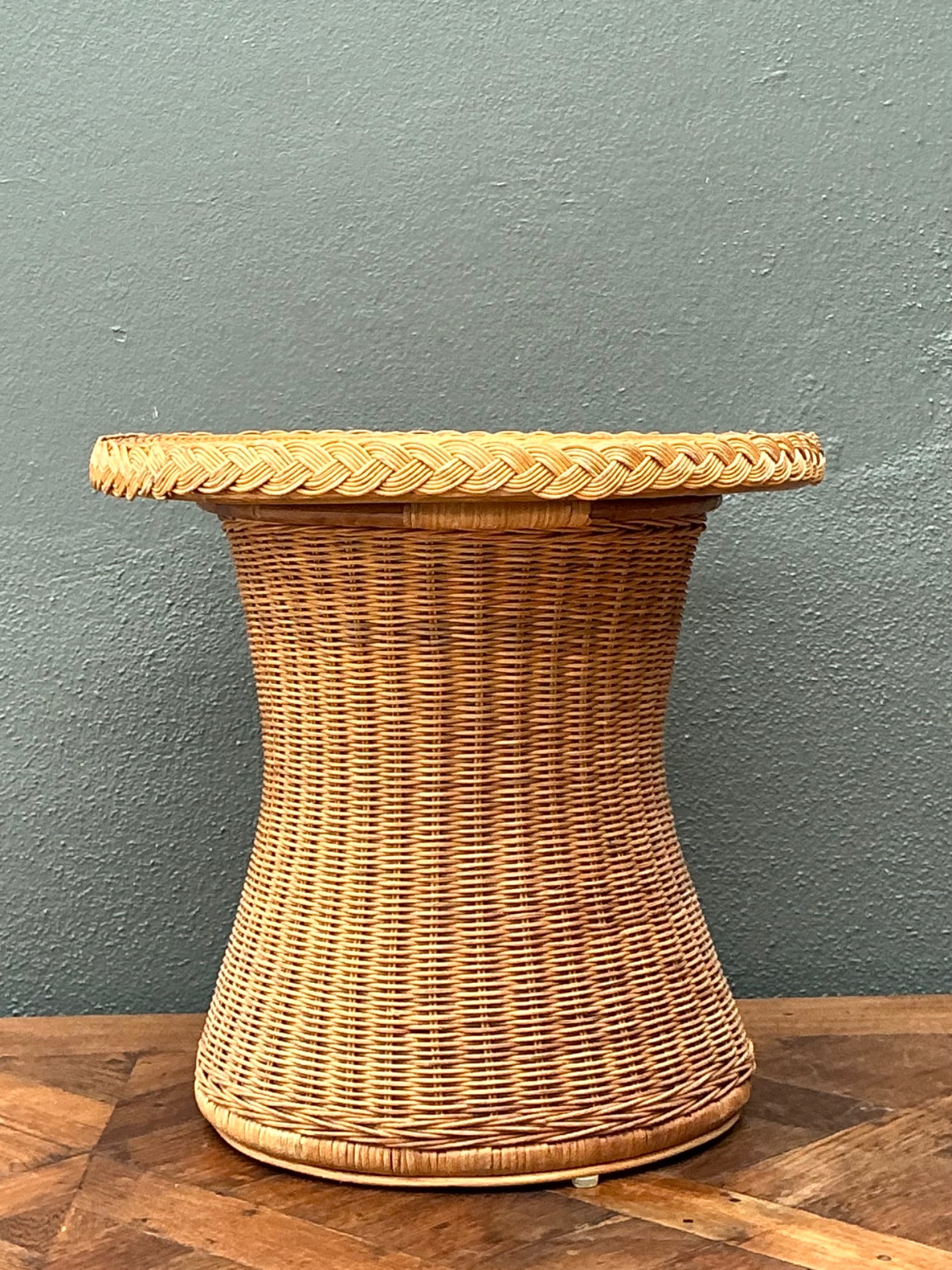 Vintage Braided Rattan Accent Table - Top view