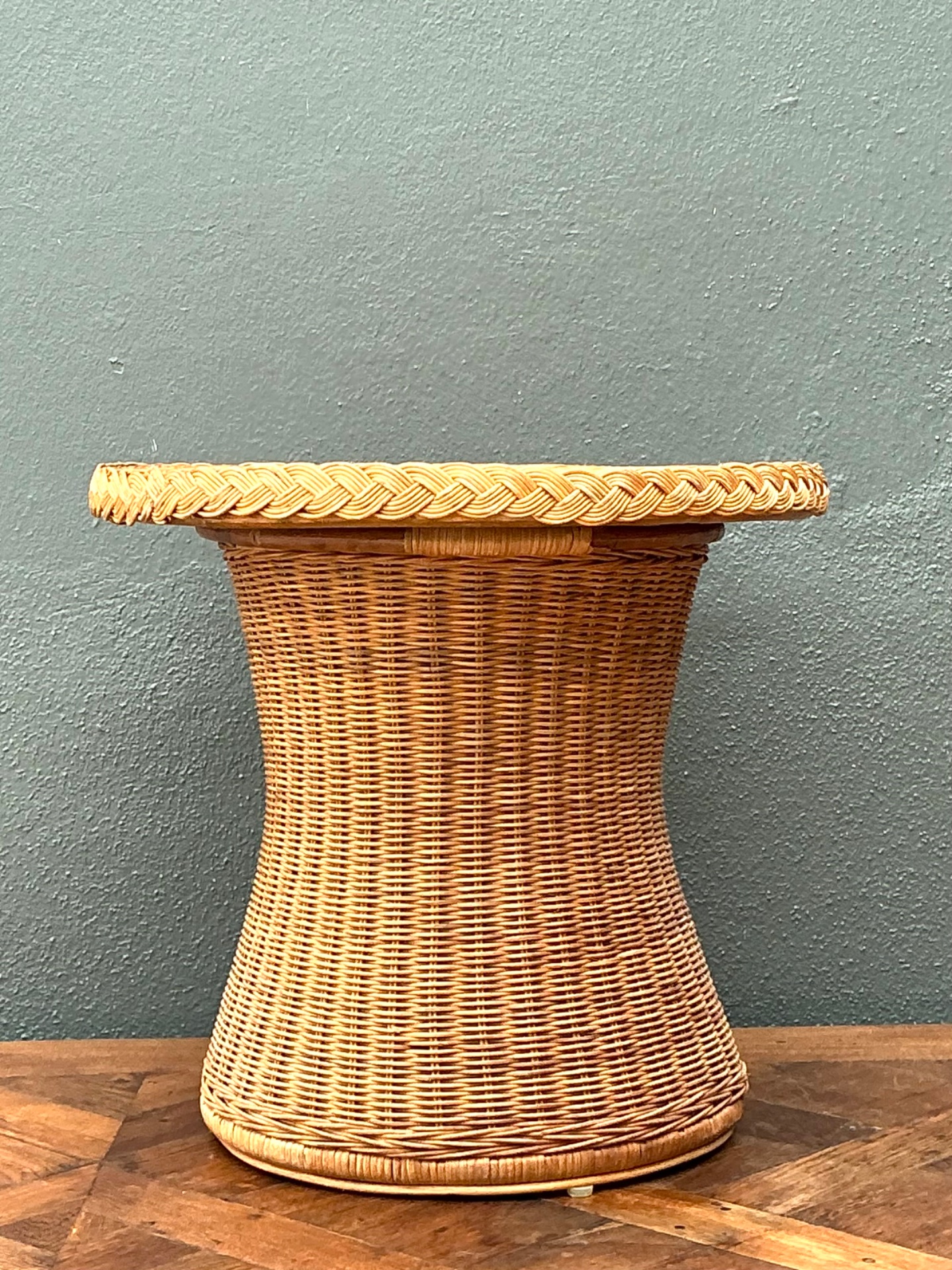 Vintage Braided Rattan Accent Table - Detail view