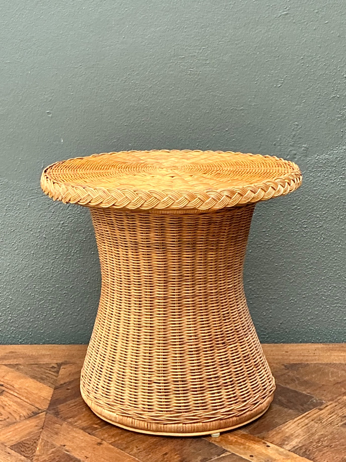 Vintage Braided Rattan Accent Table - Back view