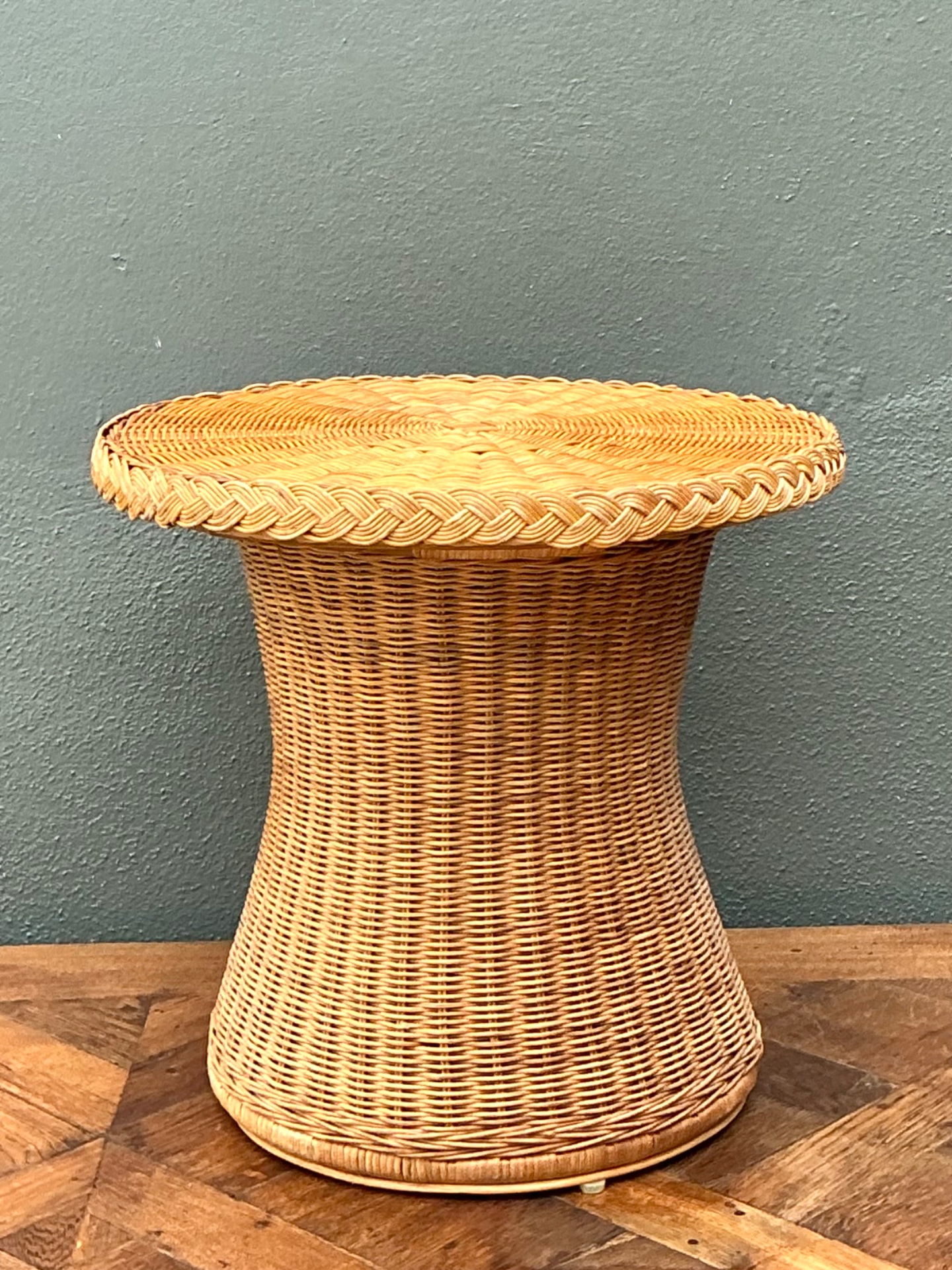 Vintage Braided Rattan Accent Table - Top view