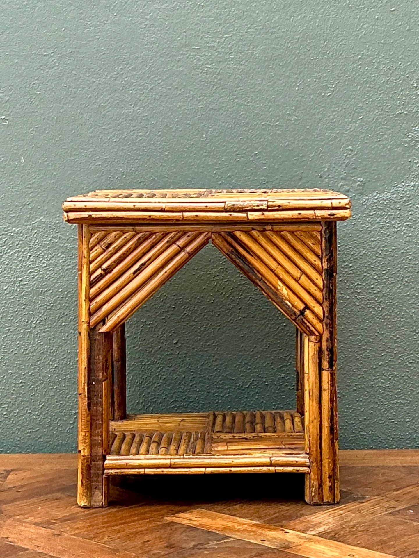 Rustic Reed and Wood Accent Table - Detail view