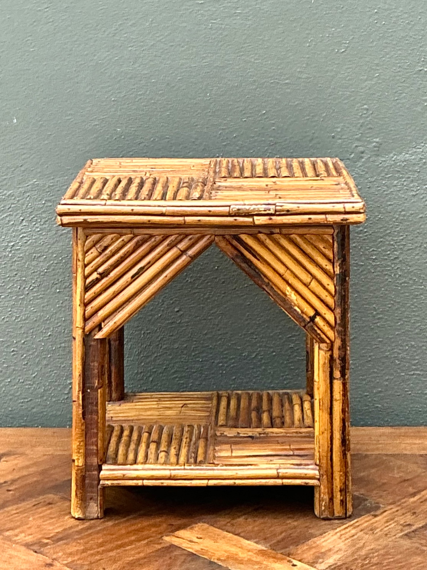 Rustic Reed and Wood Accent Table - Side view