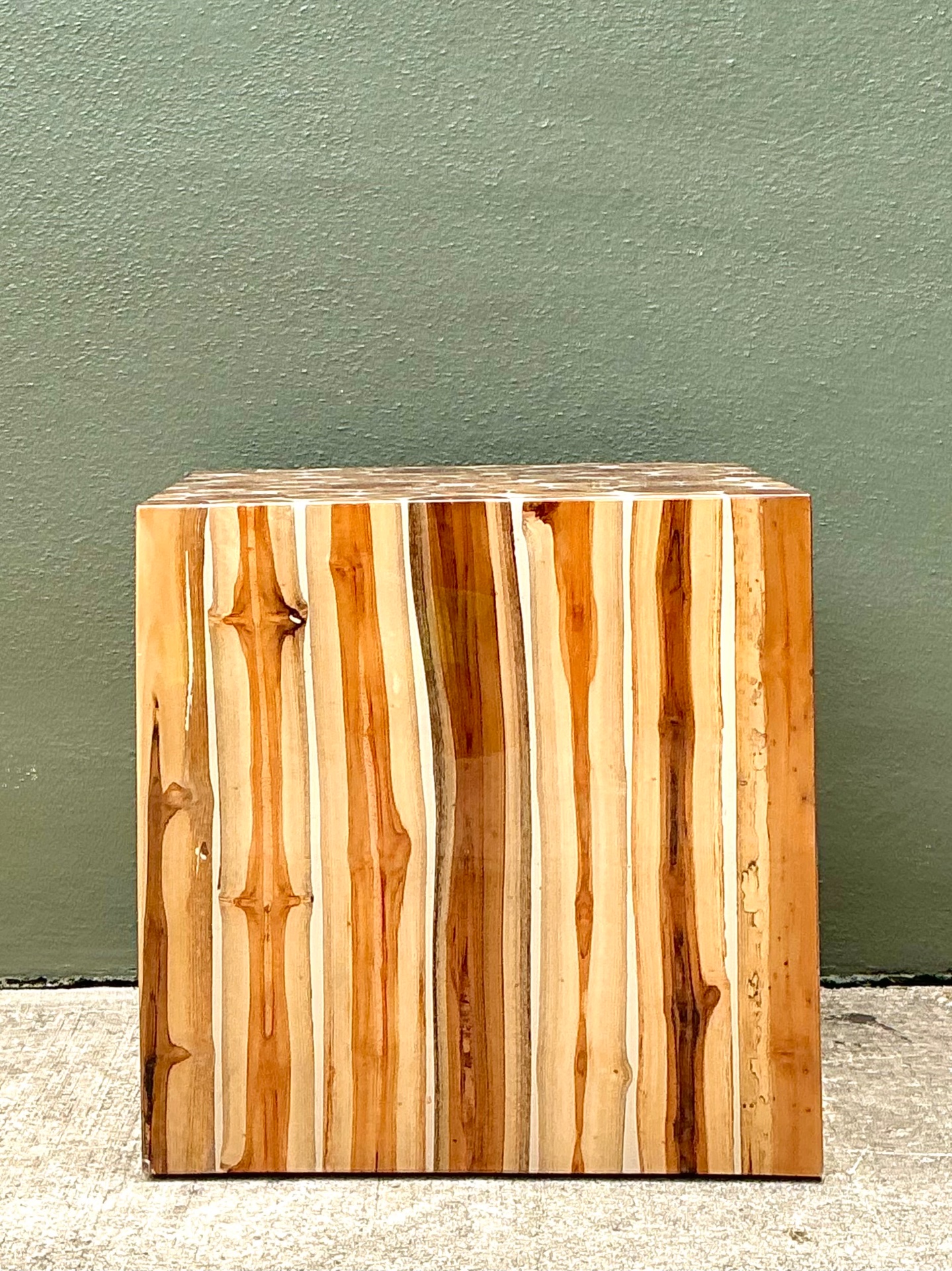 Vintage Natural Wood Block Accent Table - Back view