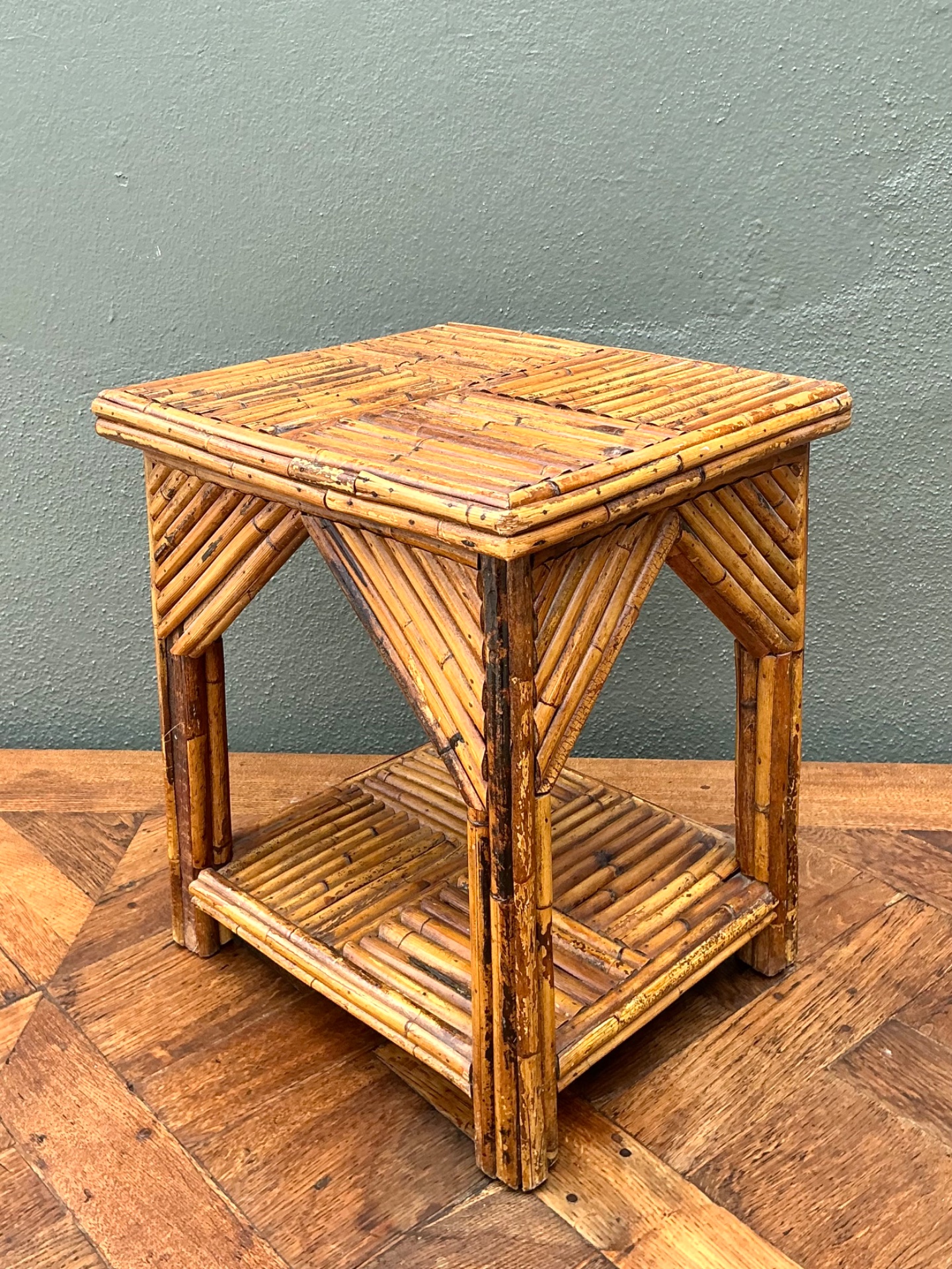 Rustic Reed and Wood Accent Table - Back view