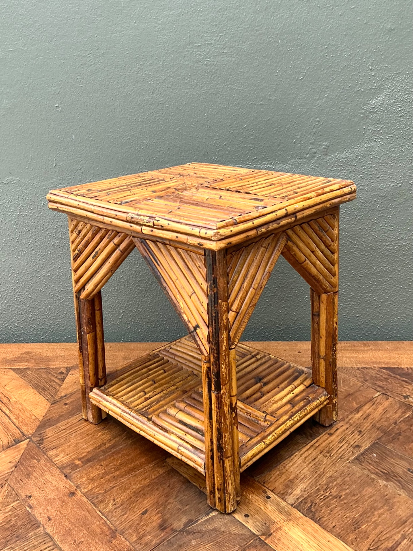 Rustic Reed and Wood Accent Table - Detail view