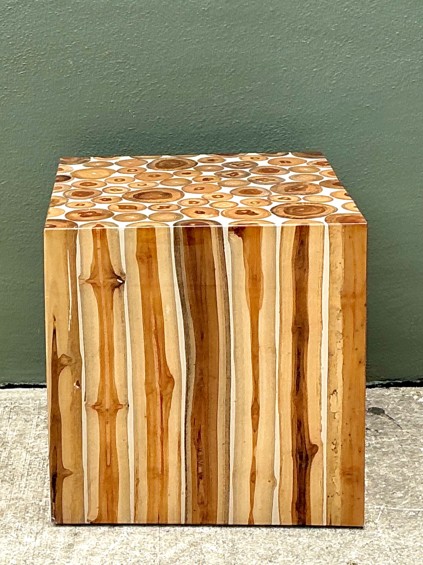 Vintage Natural Wood Block Accent Table - Detail view
