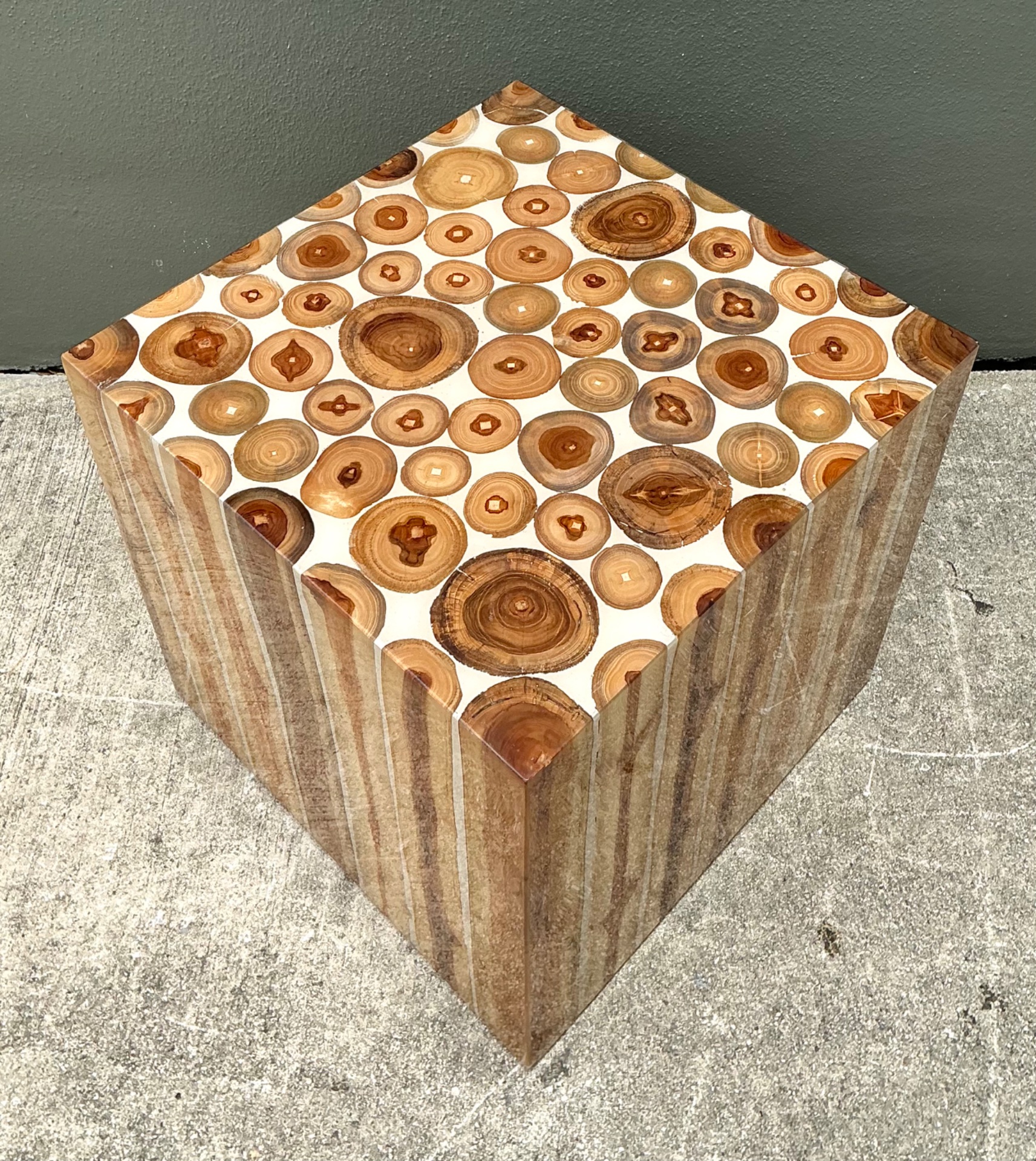 Vintage Natural Wood Block Accent Table - Side view