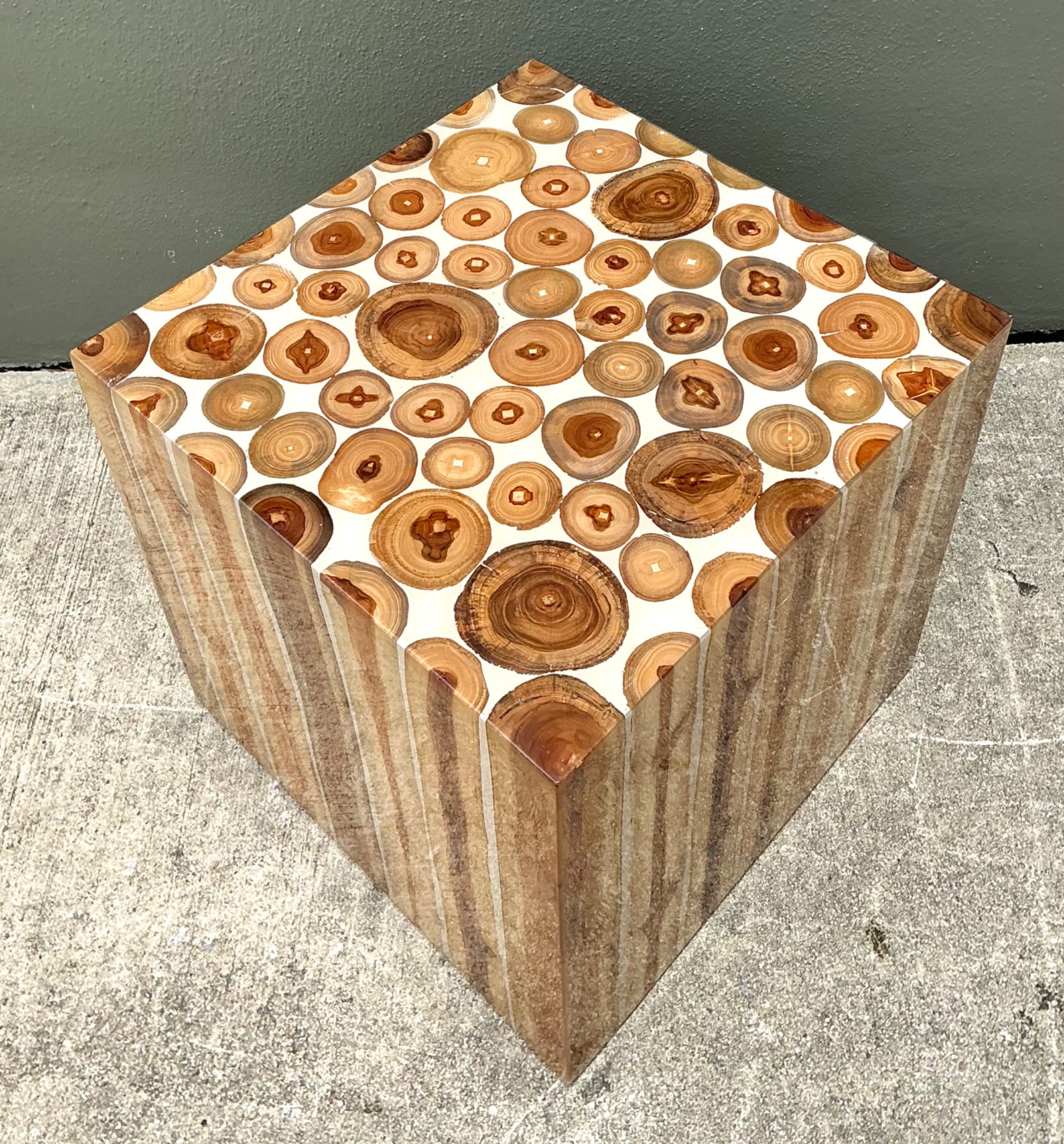 Vintage Natural Wood Block Accent Table - Top view
