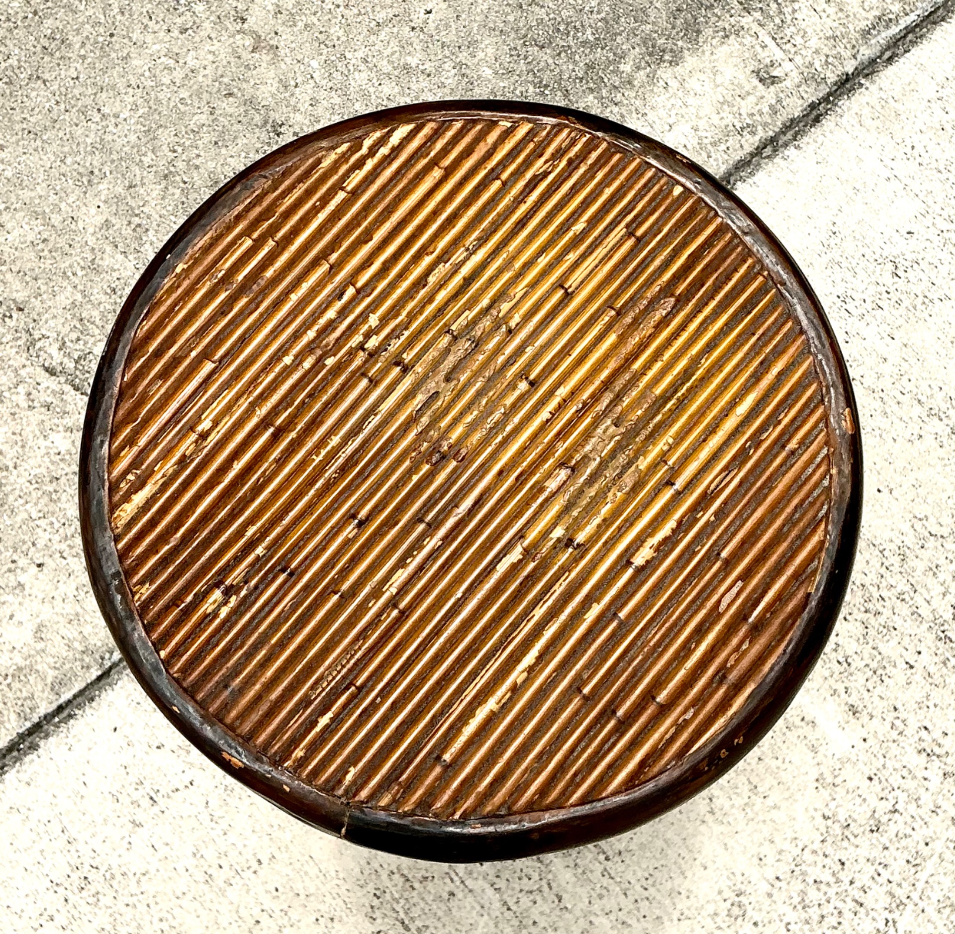 Vintage Reed and Wood Cylinder Pedestal - Back view