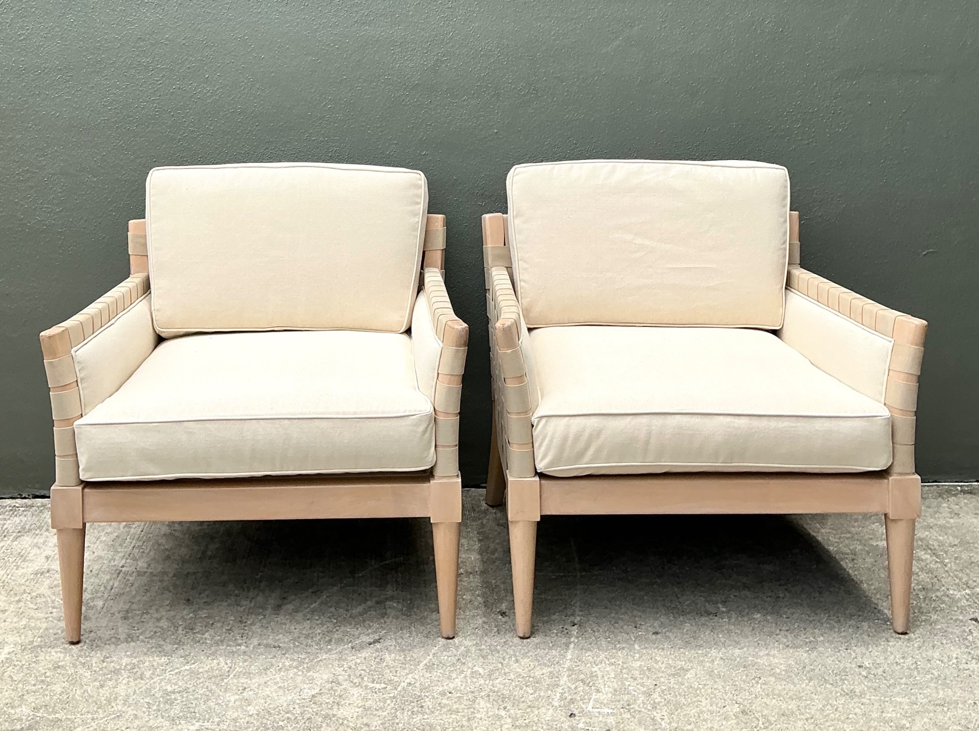 Vintage Niedermaier Wood and Strap Lounge Chairs - Pair - Side view