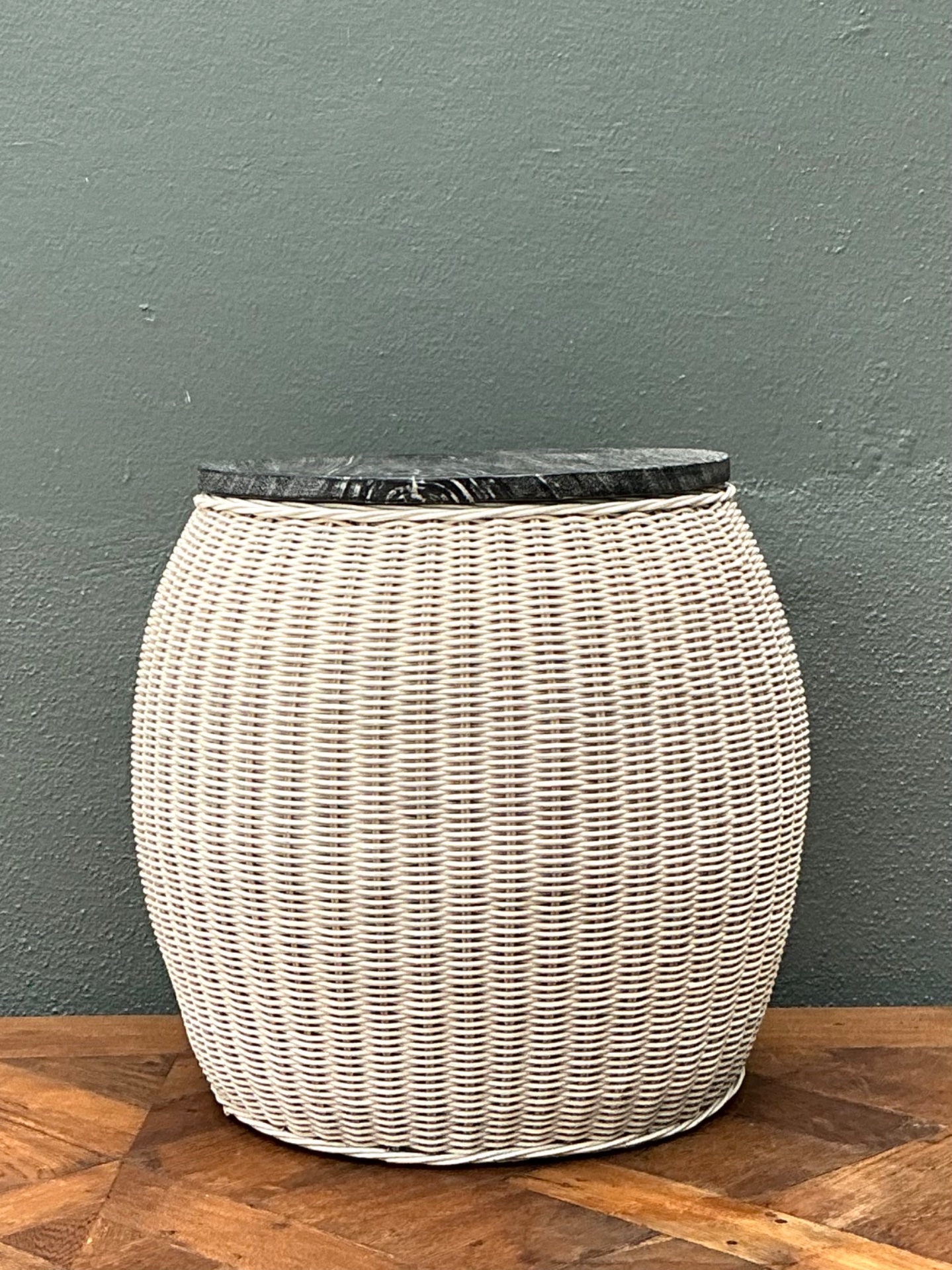Vintage Rattan and Wood Side Table - Side view
