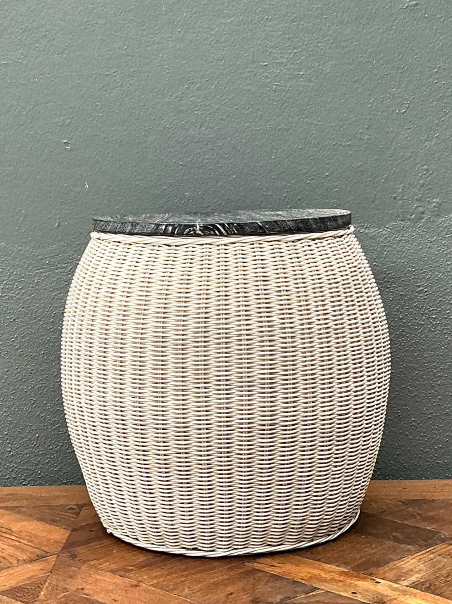 Vintage Rattan and Wood Side Table - Top view