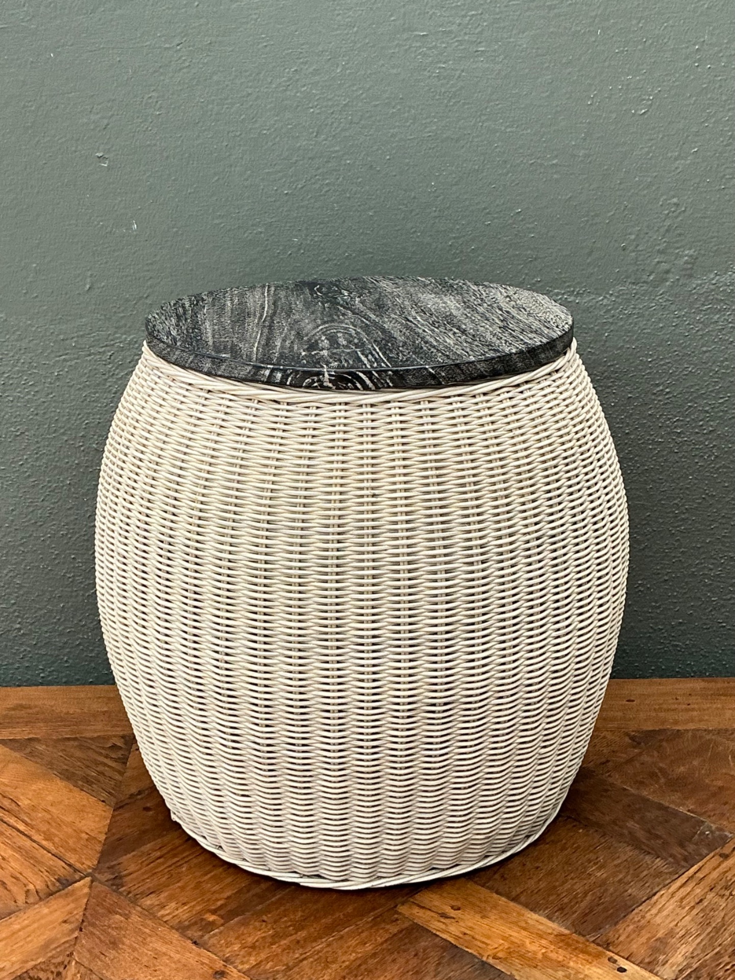 Vintage Rattan and Wood Side Table - Back view