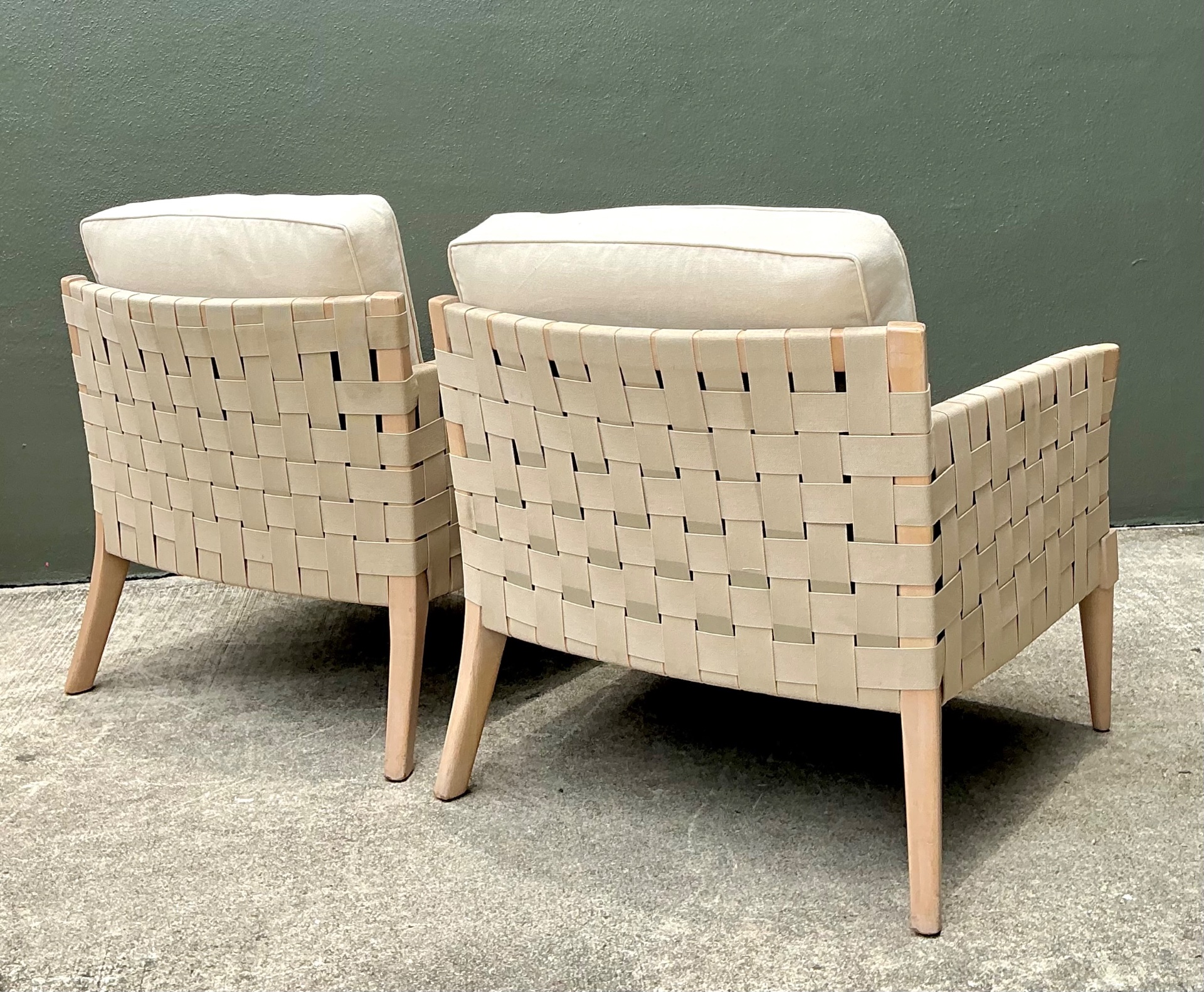 Vintage Niedermaier Wood and Strap Lounge Chairs - Pair - Detail view