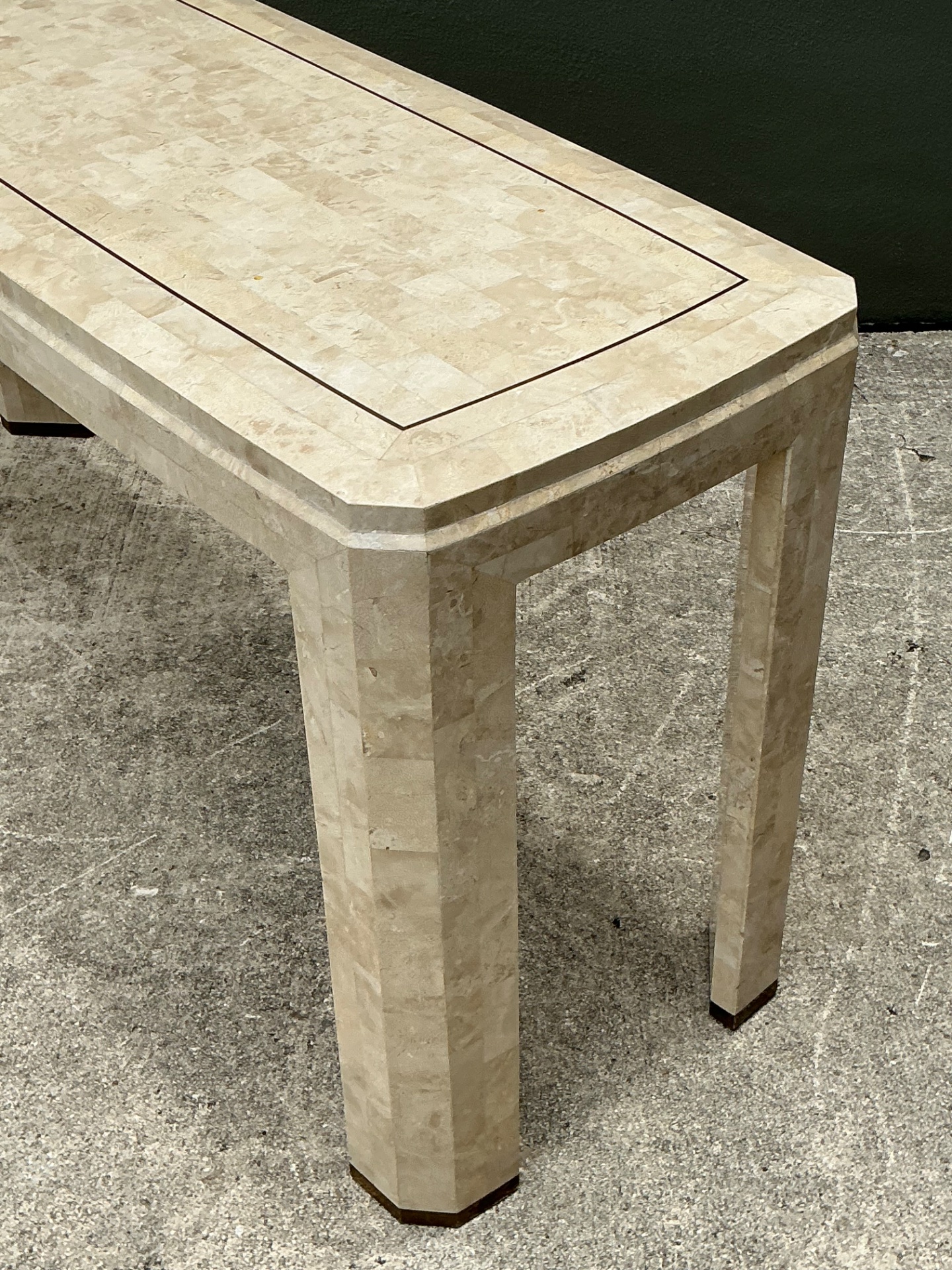 Vintage Tessellated Stone Console Table With Brass Inlay - Back view