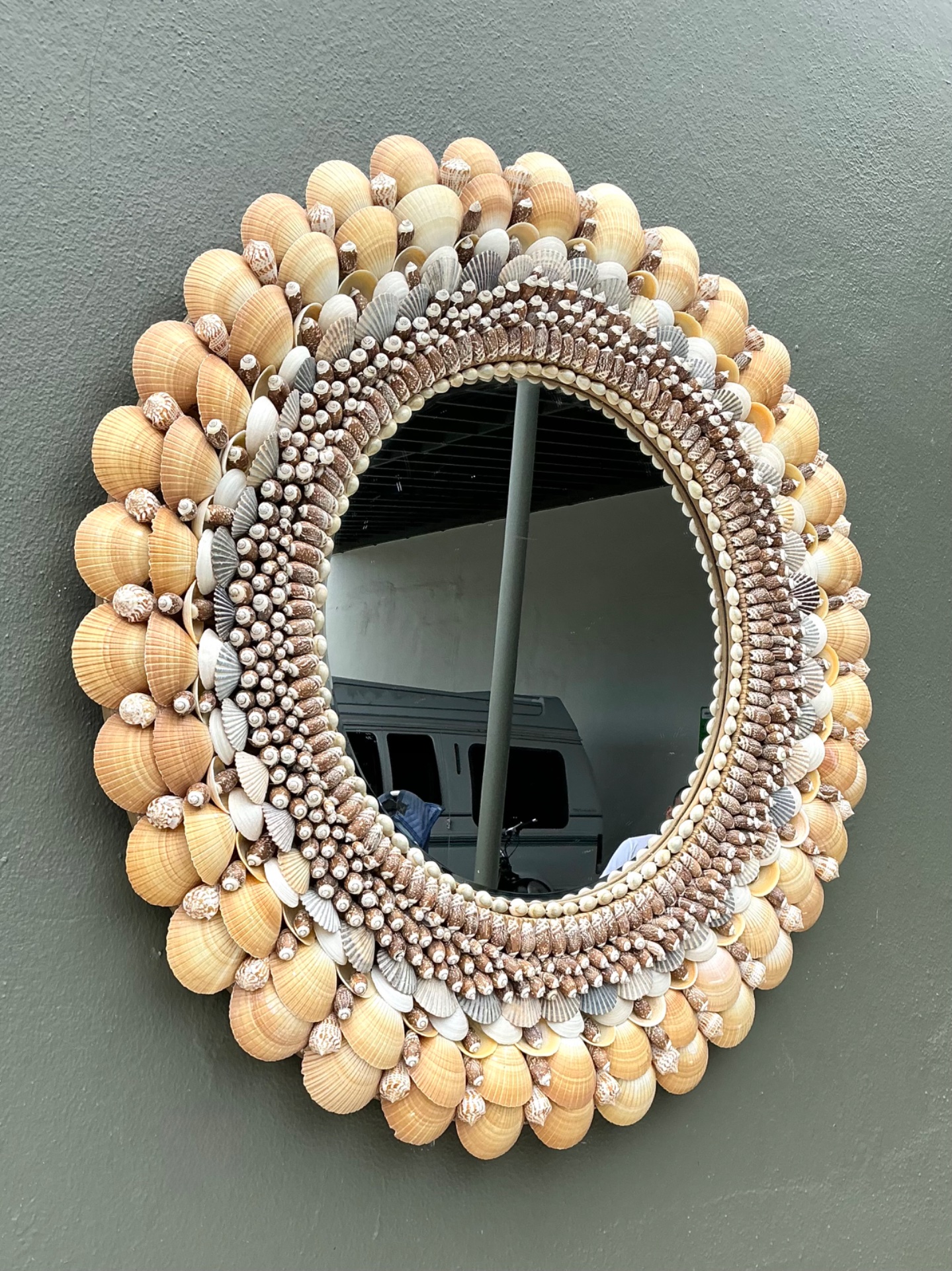 Vintage Shell Encrusted Round Wall Mirror - Back view