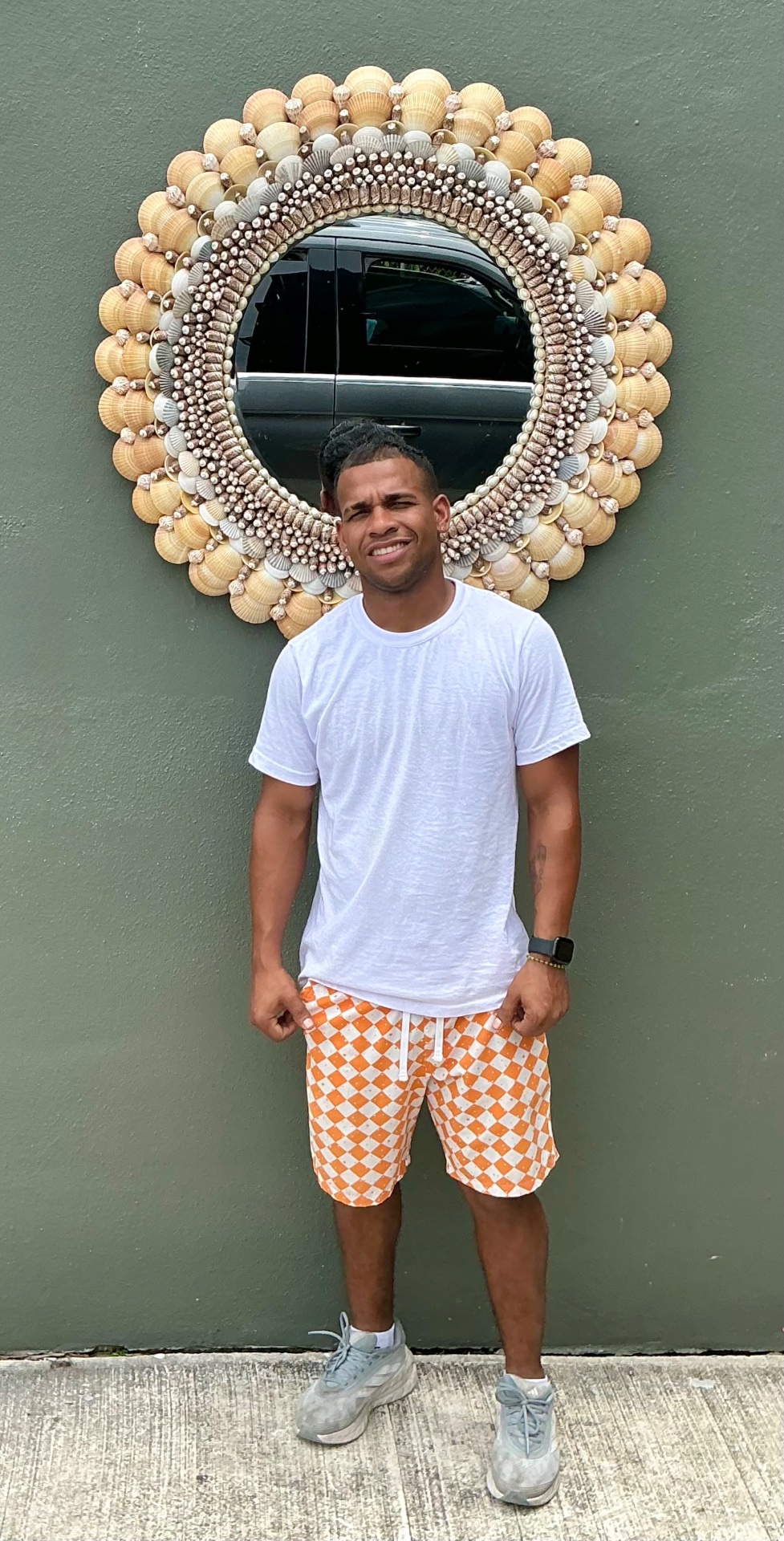 Vintage Shell Encrusted Round Wall Mirror - Top view