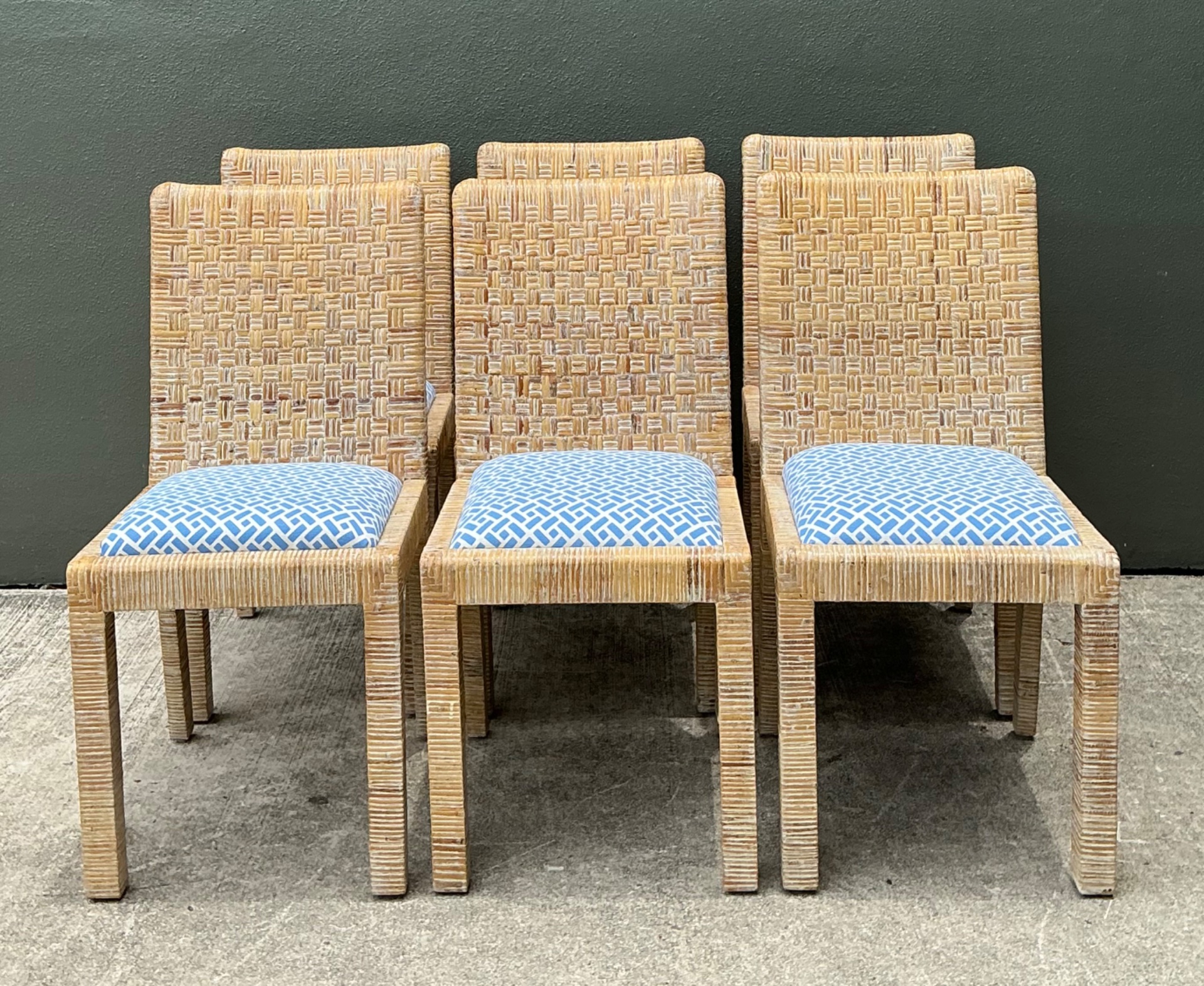 Vintage Woven Rattan Dining Chairs - Set of 6 - Side view