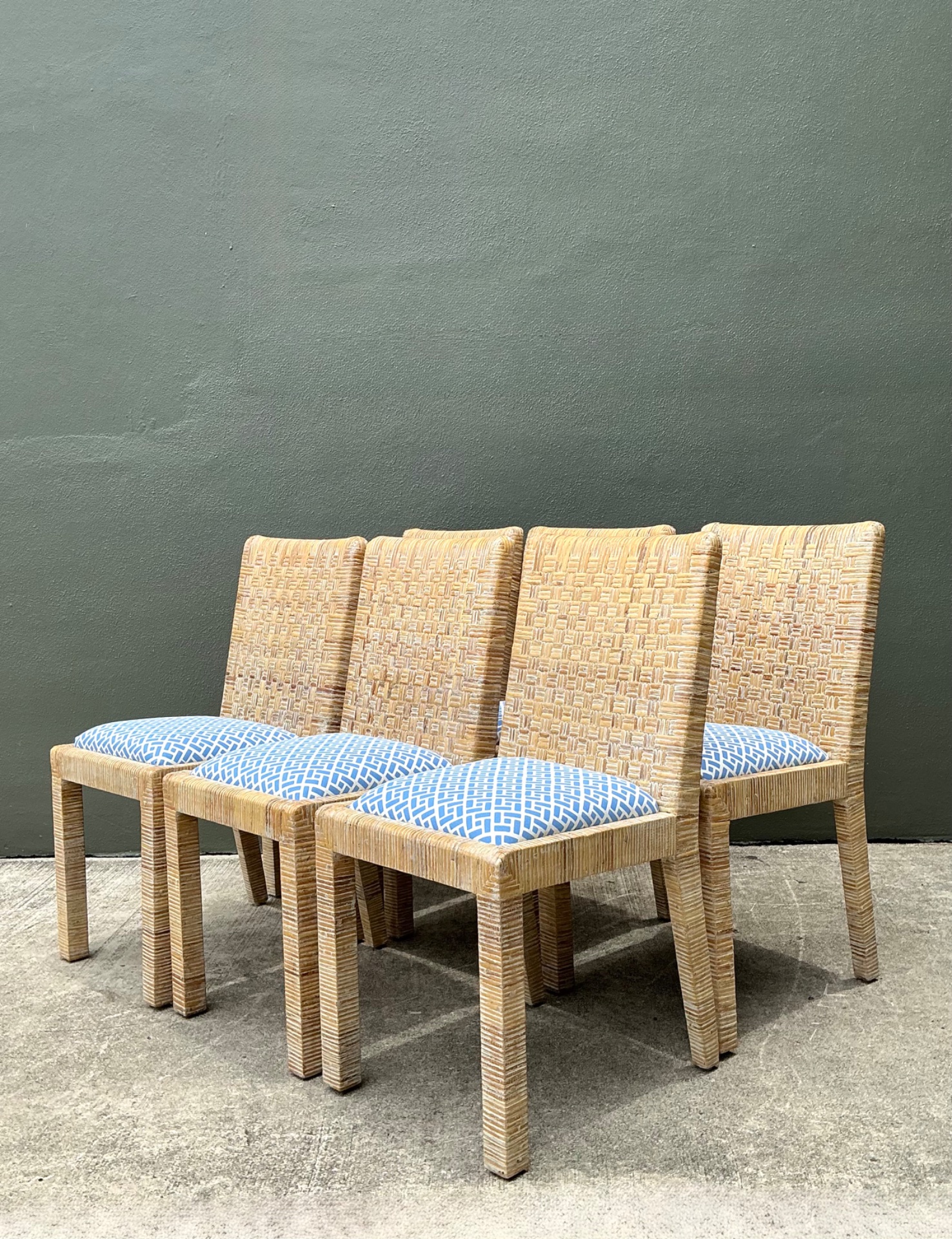 Vintage Woven Rattan Dining Chairs - Set of 6 - Top view