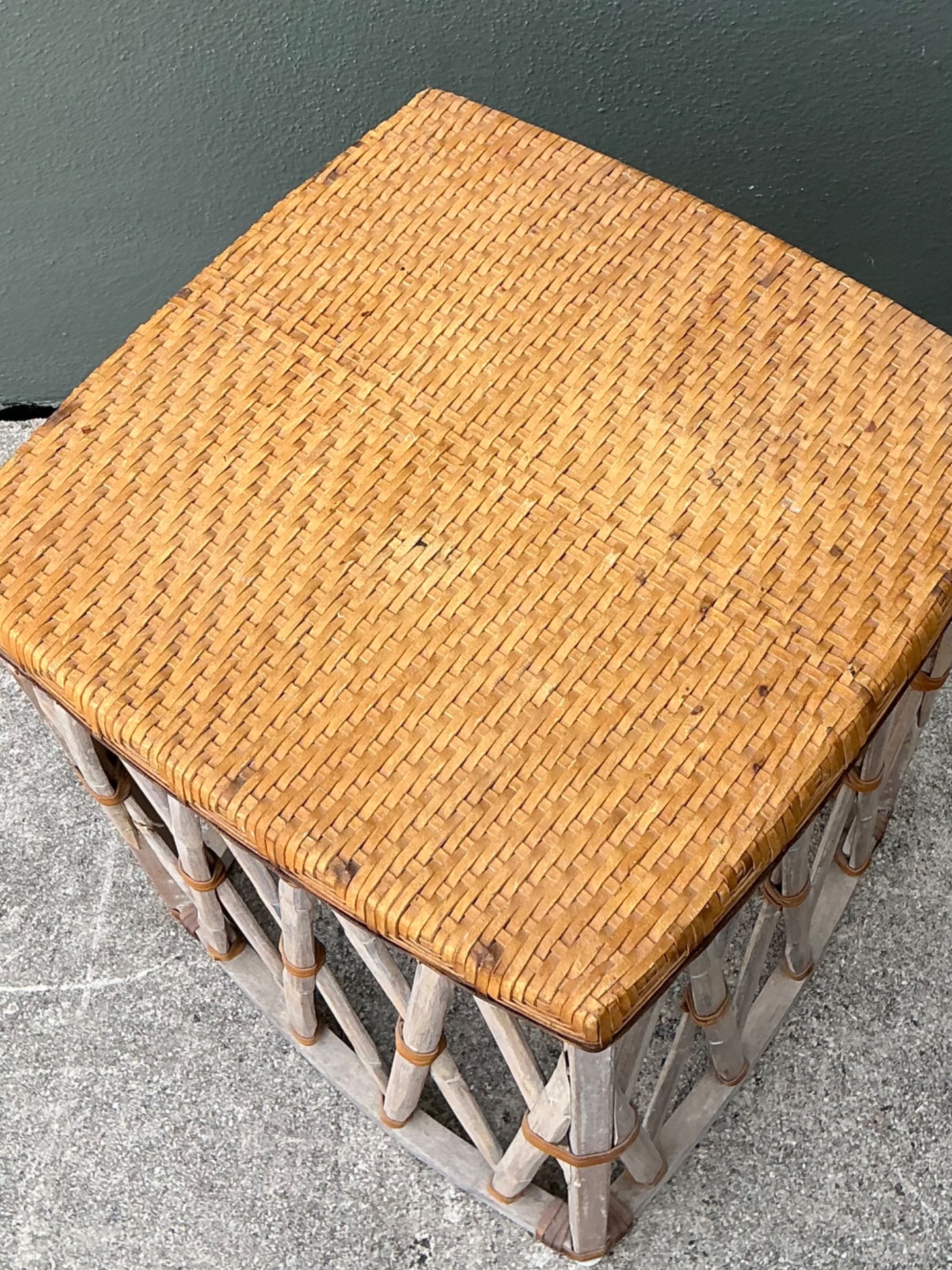 Vintage Rattan and Wood Equipale Stool - Back view