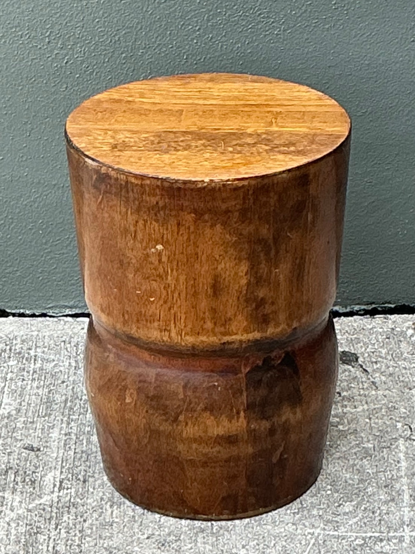 Vintage Carved Palm Wood Accent Stool - Detail view