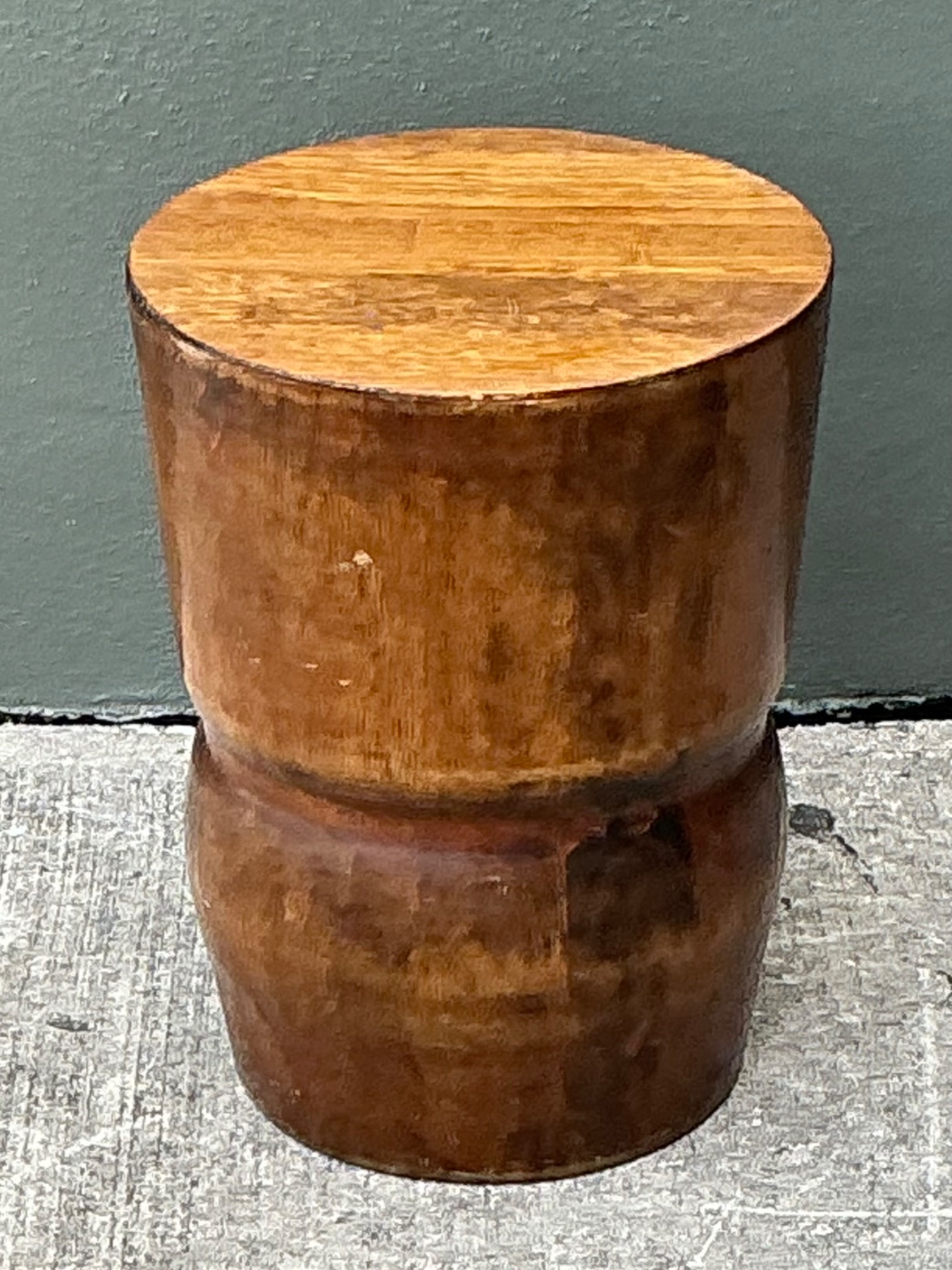 Vintage Carved Palm Wood Accent Stool - Back view