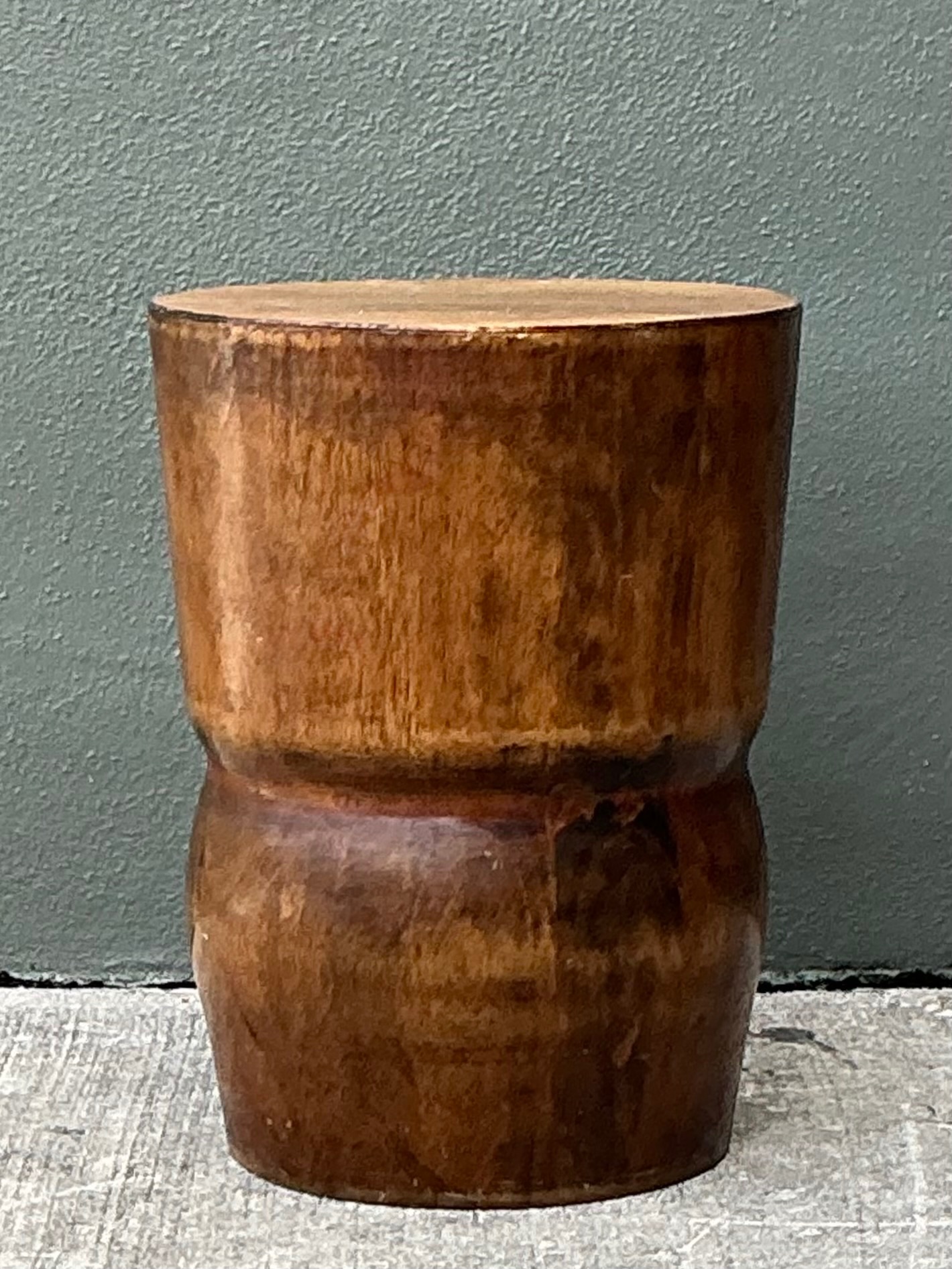Vintage Carved Palm Wood Accent Stool - Side view