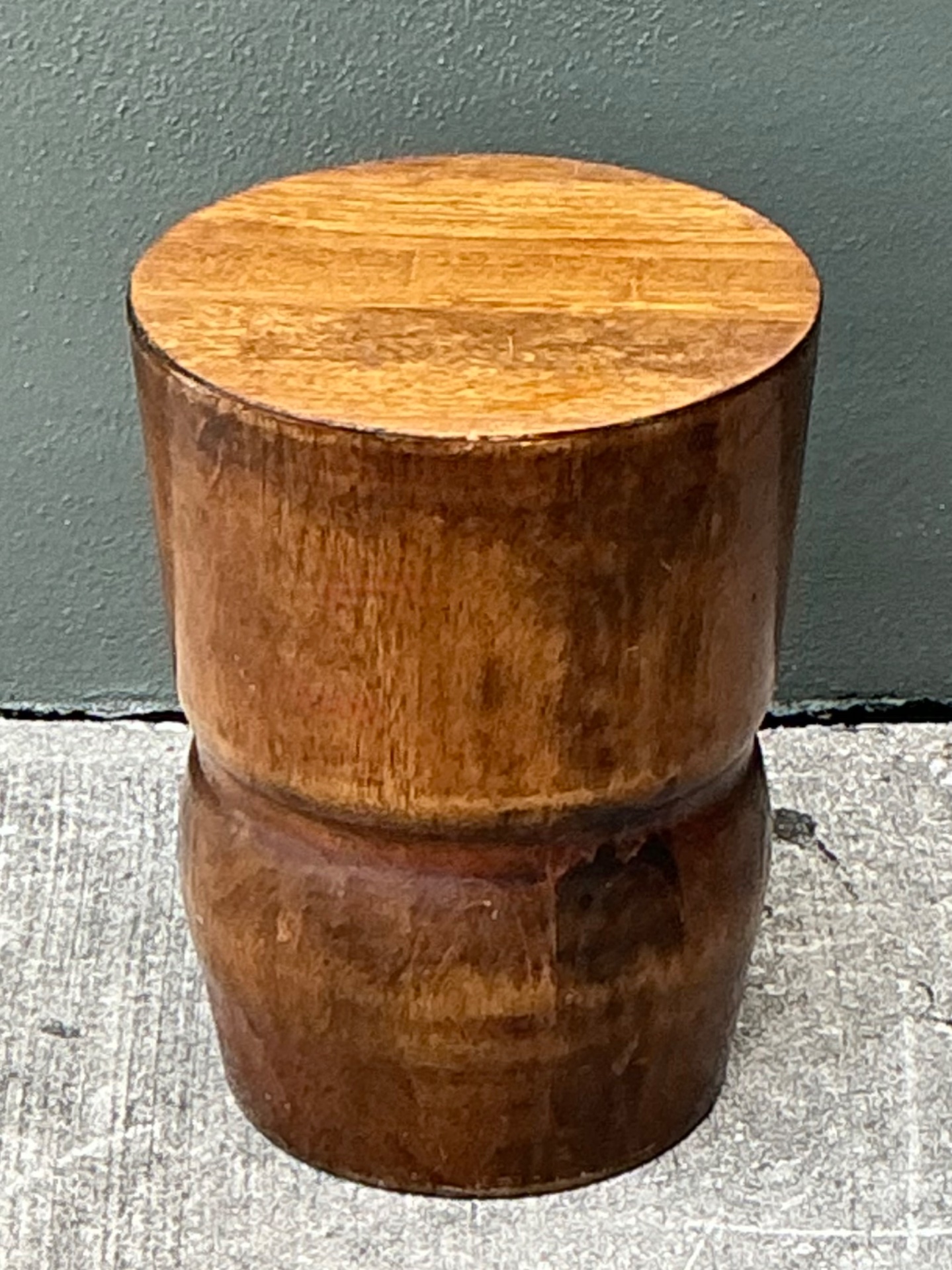Vintage Carved Palm Wood Accent Stool - Top view