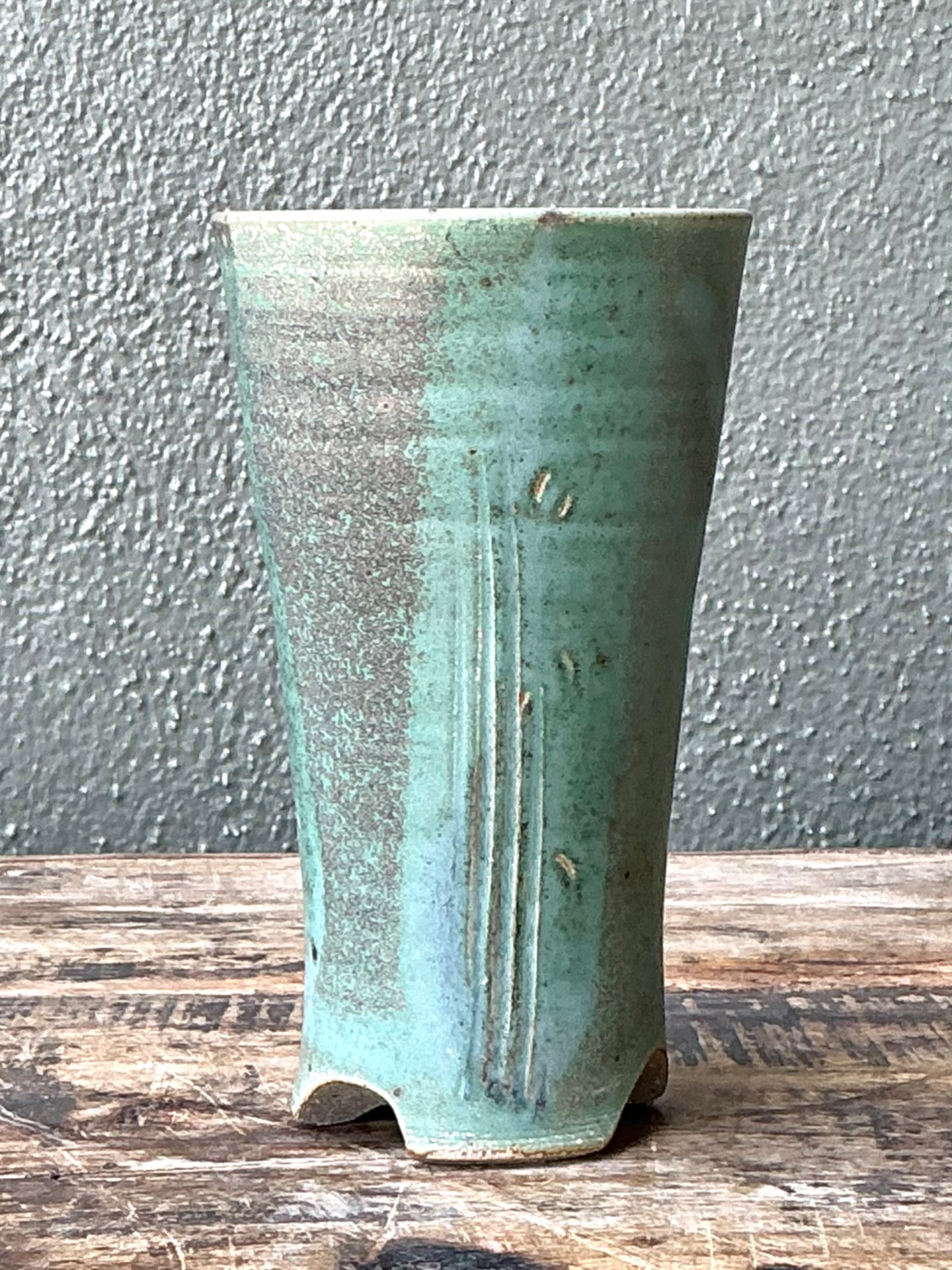 Vintage Studio Pottery Green Vase - Side view