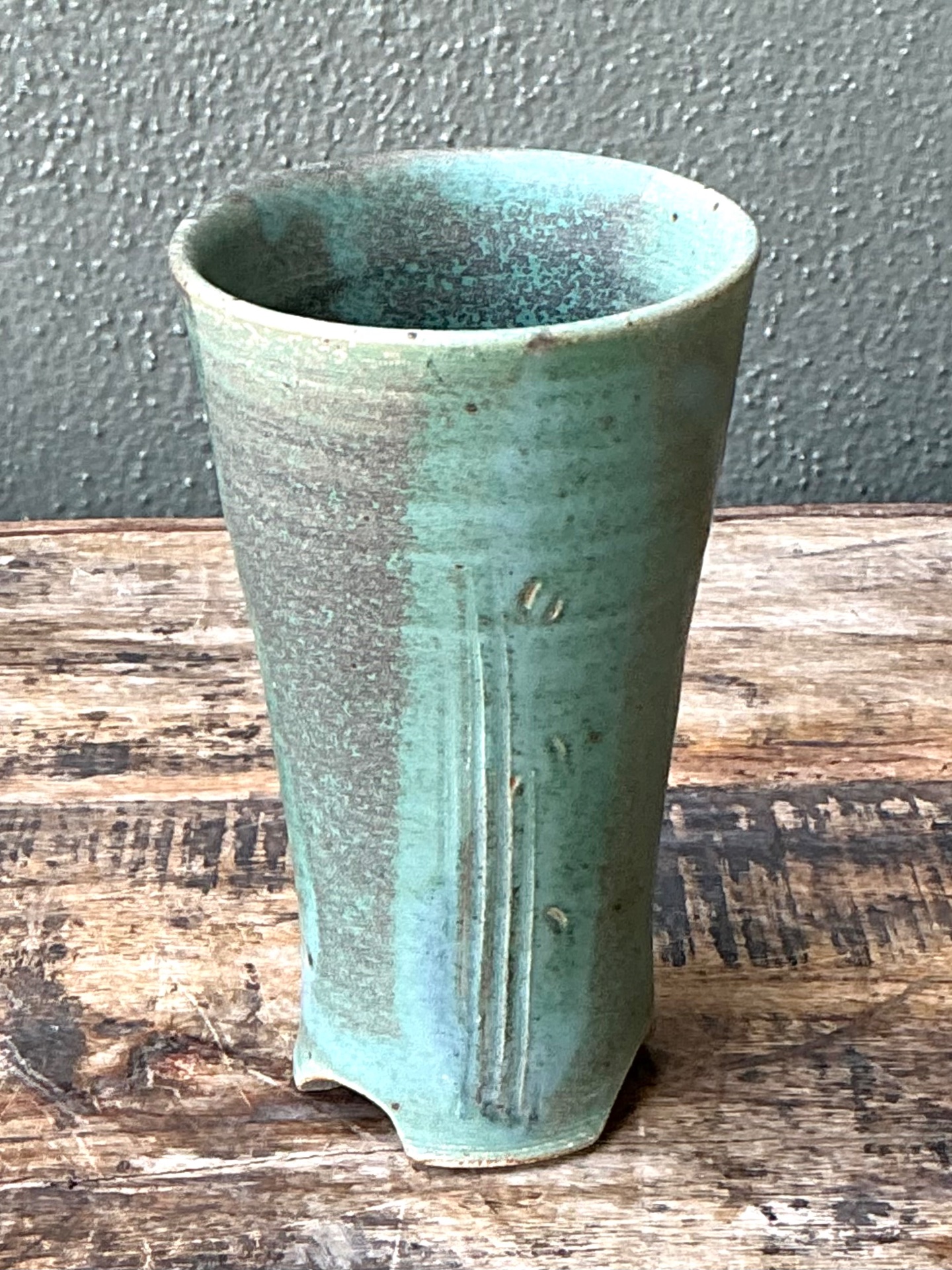 Vintage Studio Pottery Green Vase - Back view