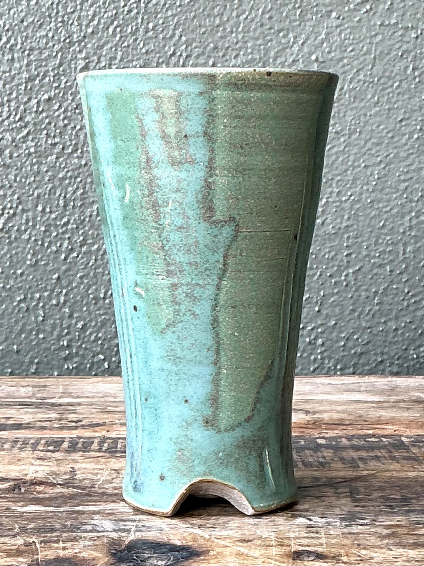 Vintage Studio Pottery Green Vase - Top view