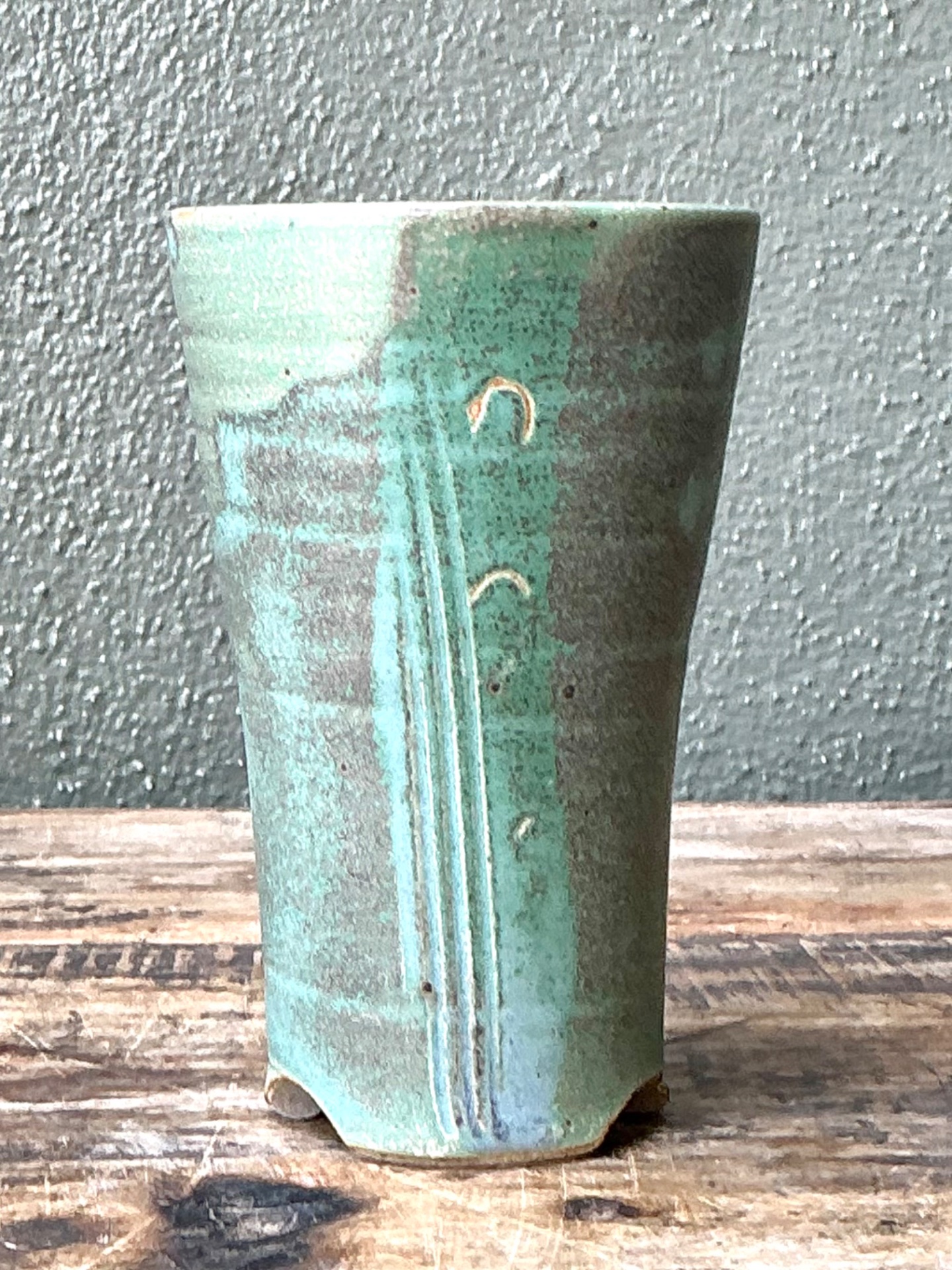 Vintage Studio Pottery Green Vase - Side view