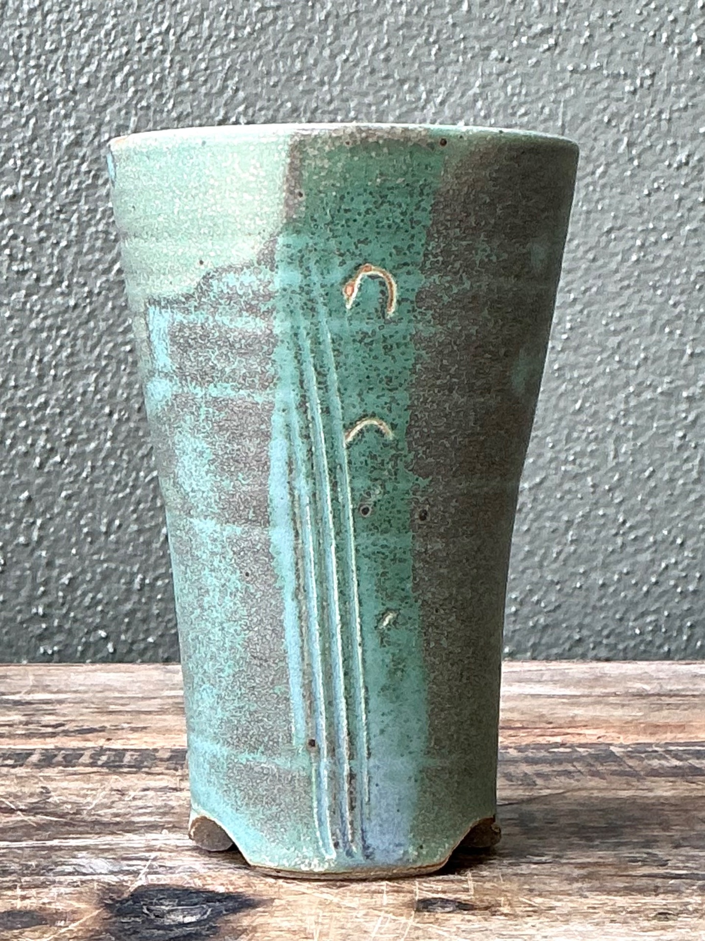 Vintage Studio Pottery Green Vase - Top view