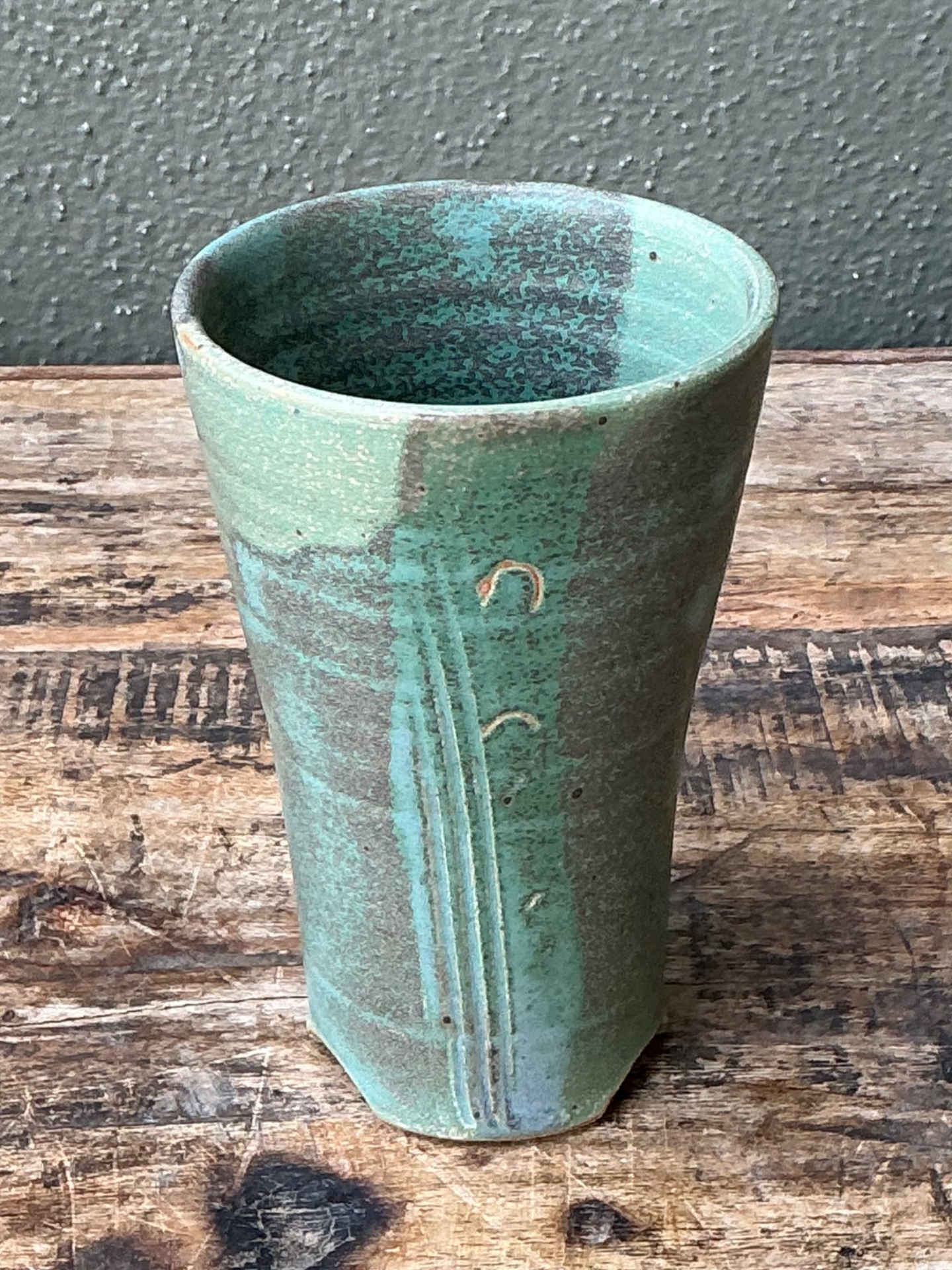 Vintage Studio Pottery Green Vase - Detail view