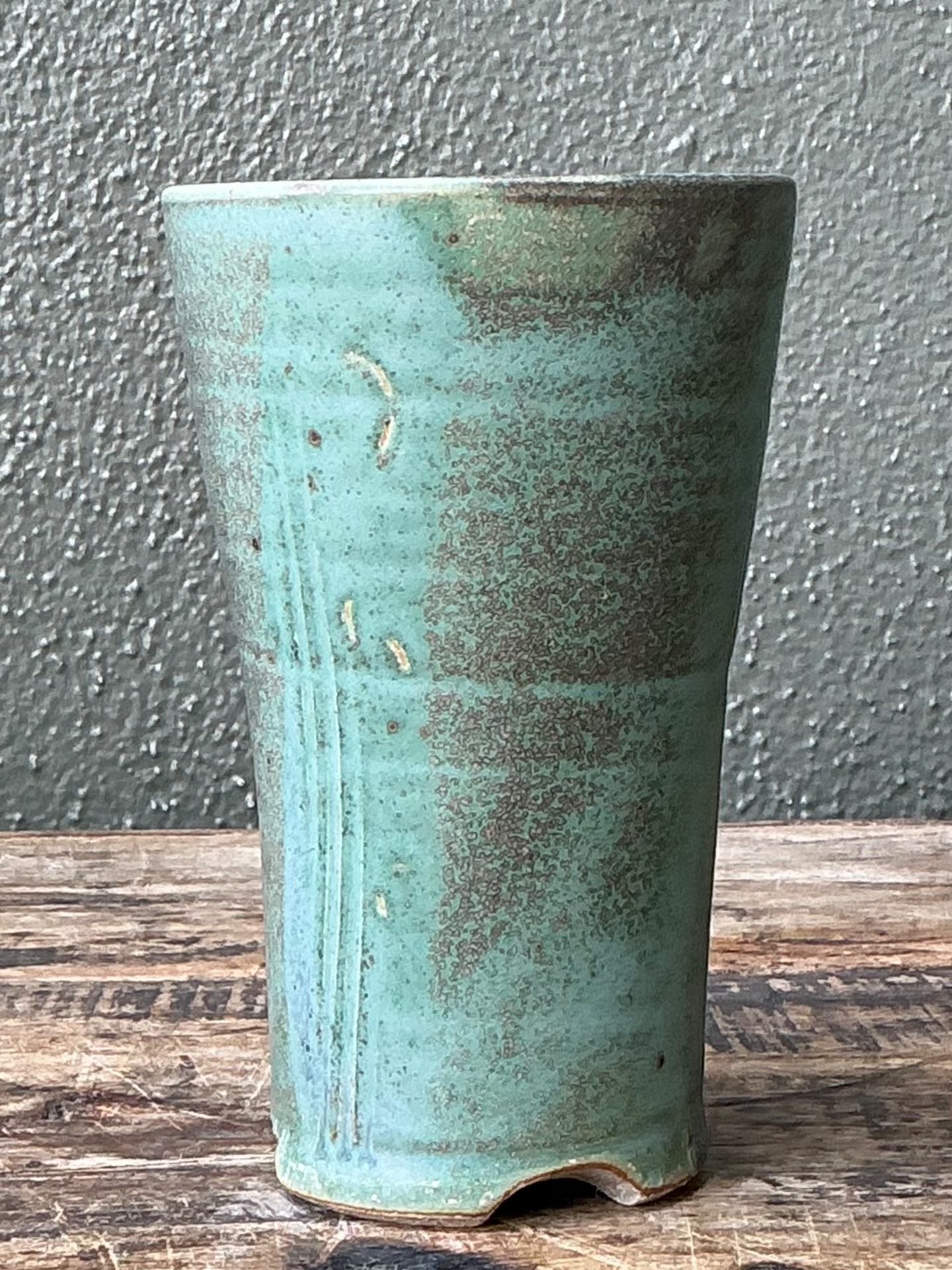 Vintage Studio Pottery Green Vase - Back view