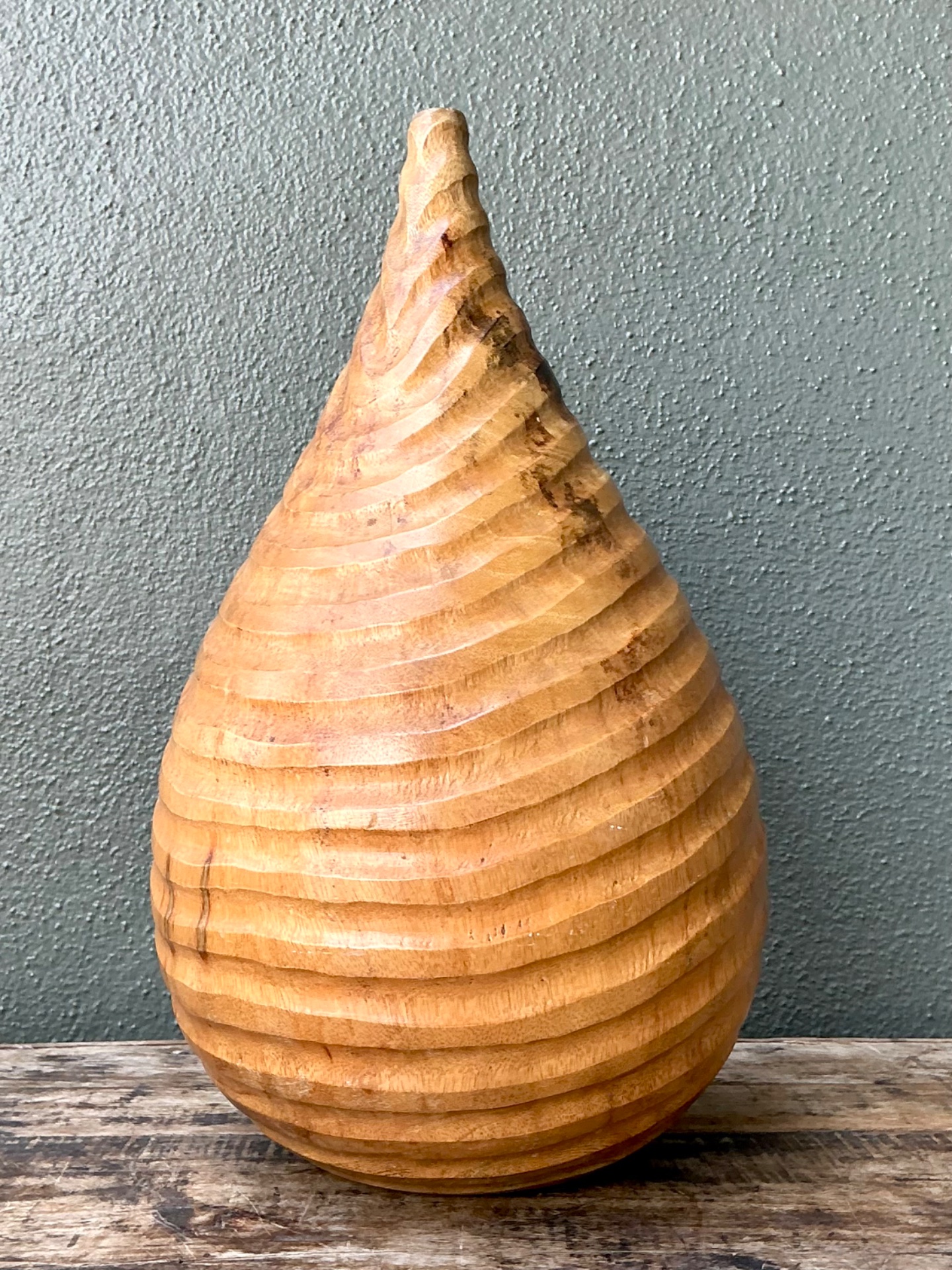 Vintage Natural Wood Teardrop Vase - Back view